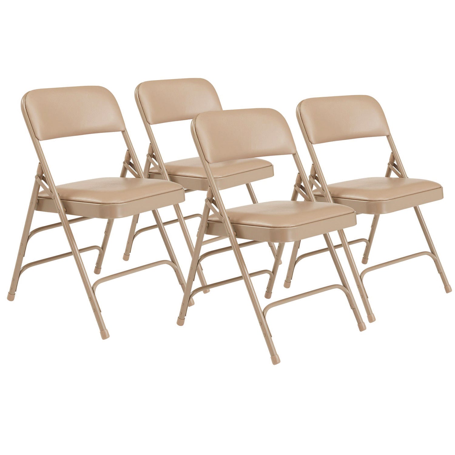 NPS® 1300 Series Premium Vinyl Upholstered Triple Brace Double Hinge Folding Chair, Pack of 4, Surface Color: French Beige, Frame Color: Beige