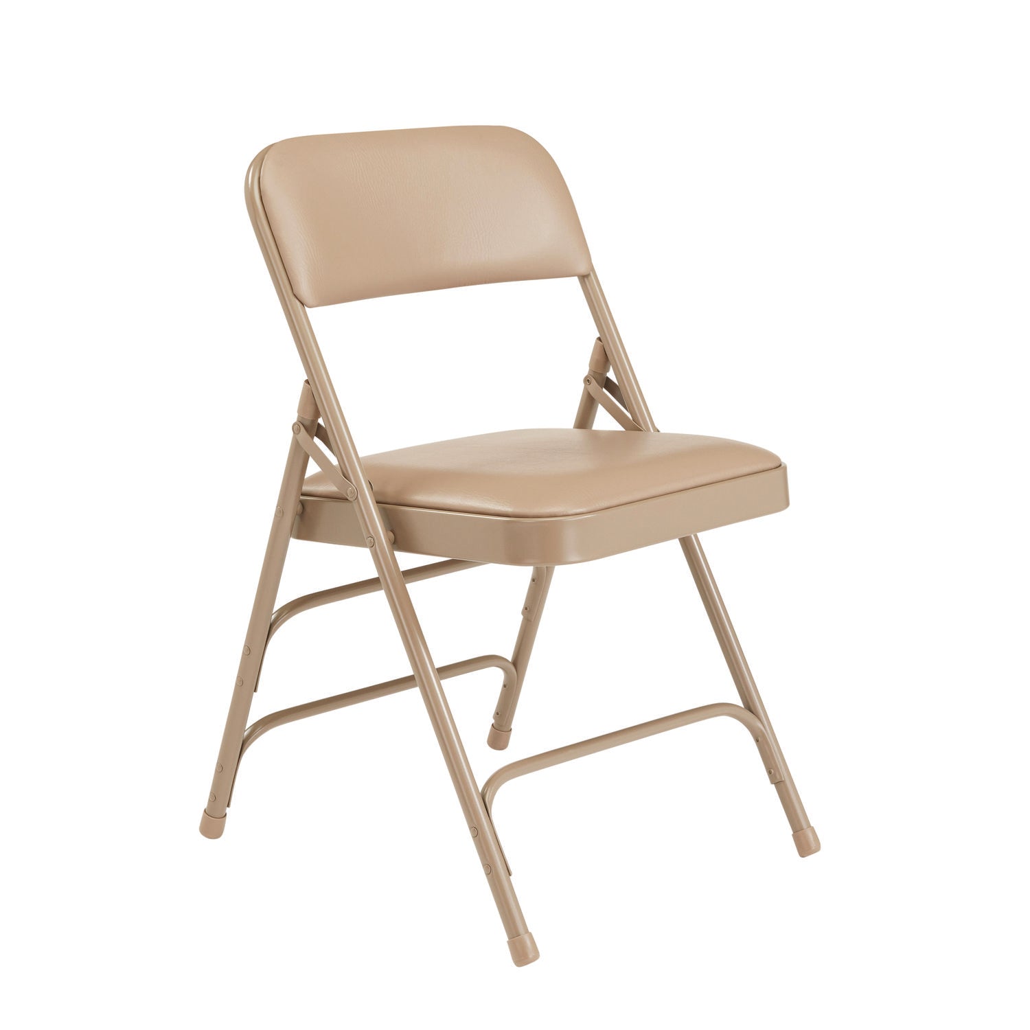 NPS® 1300 Series Premium Vinyl Upholstered Triple Brace Double Hinge Folding Chair, Pack of 4, Surface Color: French Beige, Frame Color: Beige