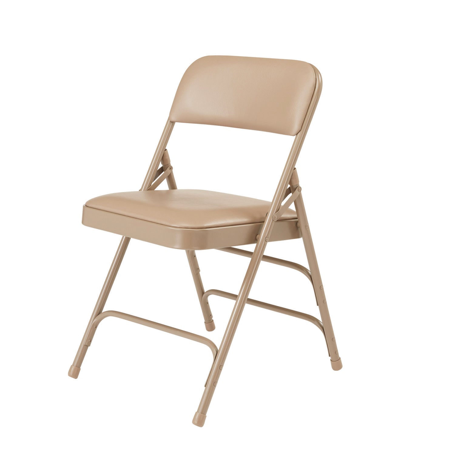 NPS® 1300 Series Premium Vinyl Upholstered Triple Brace Double Hinge Folding Chair, Pack of 4, Surface Color: French Beige, Frame Color: Beige