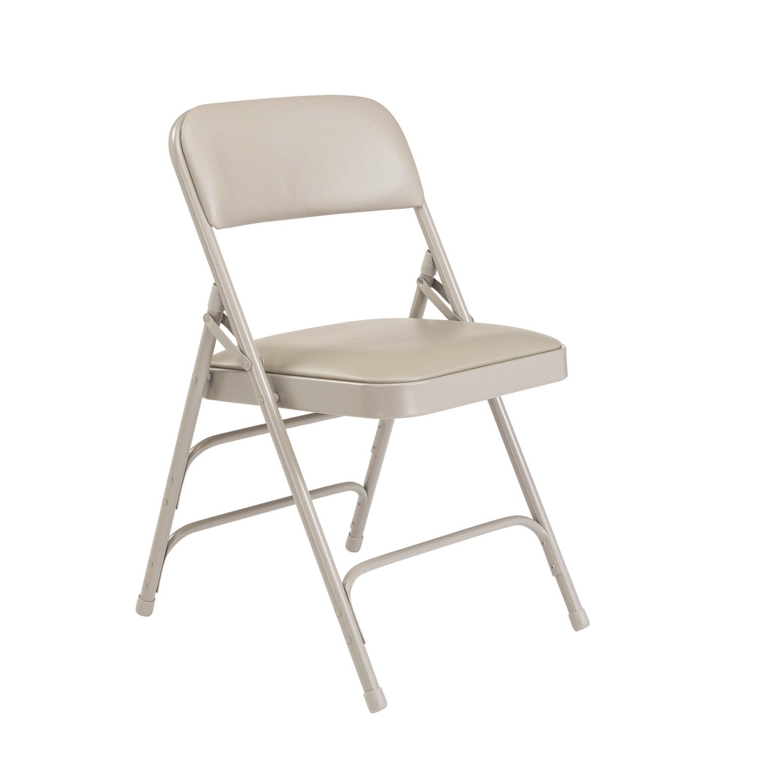 NPS® 1300 Series Premium Vinyl Upholstered Triple Brace Double Hinge Folding Chair, Pack of 4, Surface Color: Warm Grey, Frame Color: Grey