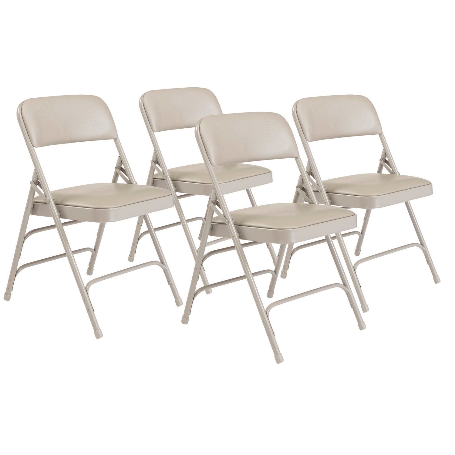 NPS® 1300 Series Premium Vinyl Upholstered Triple Brace Double Hinge Folding Chair, Pack of 4, Surface Color: Warm Grey, Frame Color: Grey
