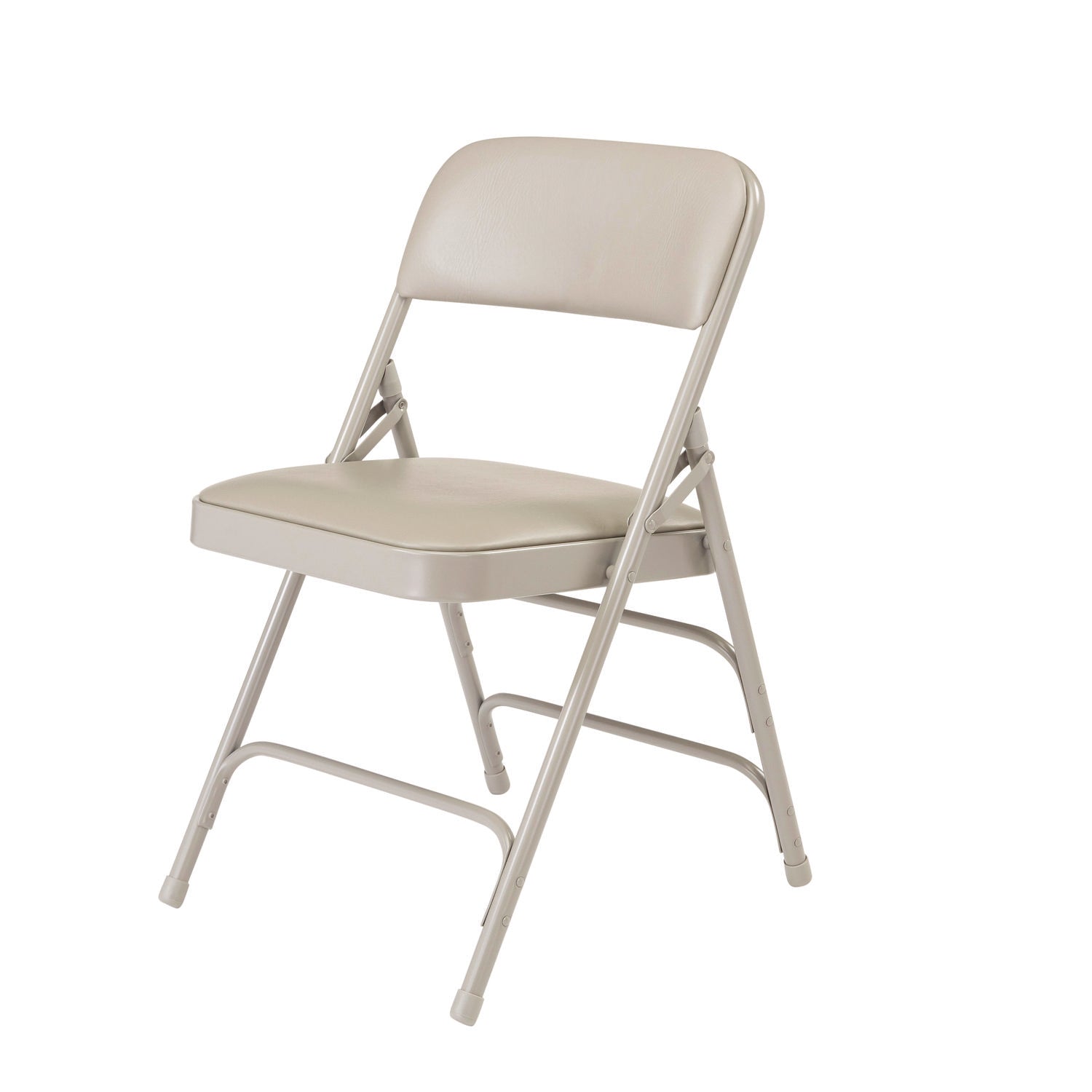 NPS® 1300 Series Premium Vinyl Upholstered Triple Brace Double Hinge Folding Chair, Pack of 4, Surface Color: Warm Grey, Frame Color: Grey
