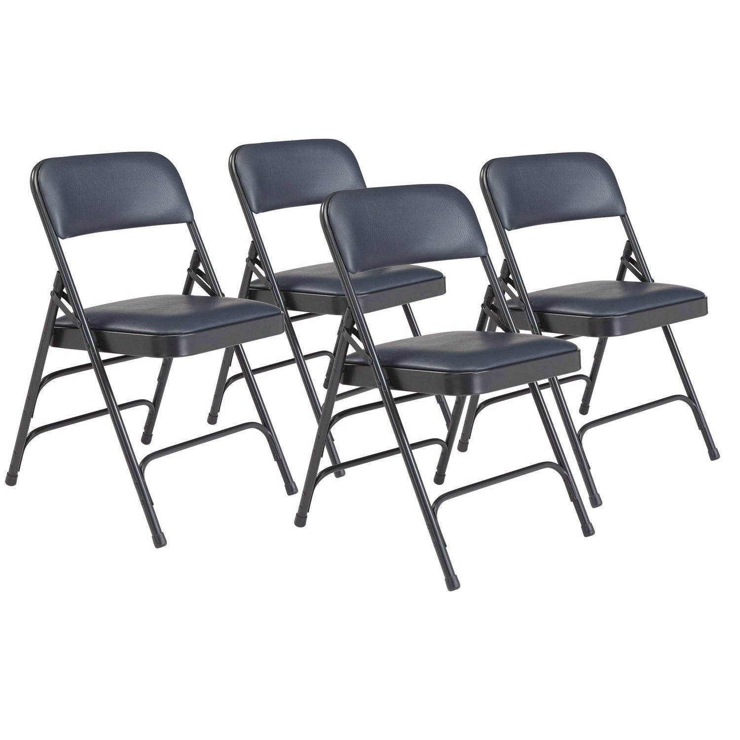 NPS® 1300 Series Premium Vinyl Upholstered Triple Brace Double Hinge Folding Chair, Pack of 4, Surface Color: Dark Blue, Frame Color: Blue