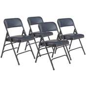 NPS® 1300 Series Premium Vinyl Upholstered Triple Brace Double Hinge Folding Chair, Pack of 4, Surface Color: Dark Blue, Frame Color: Blue