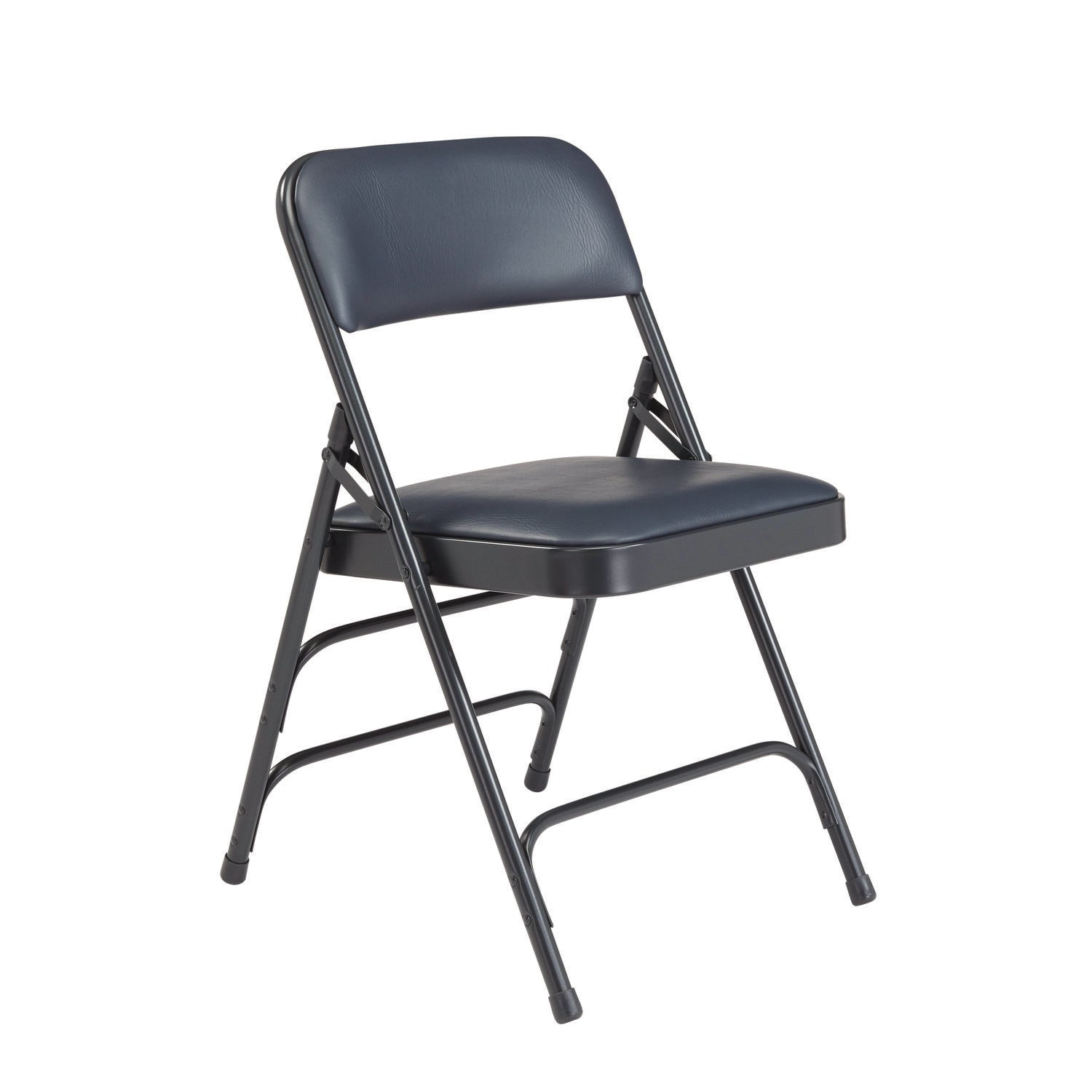 NPS® 1300 Series Premium Vinyl Upholstered Triple Brace Double Hinge Folding Chair, Pack of 4, Surface Color: Dark Blue, Frame Color: Blue