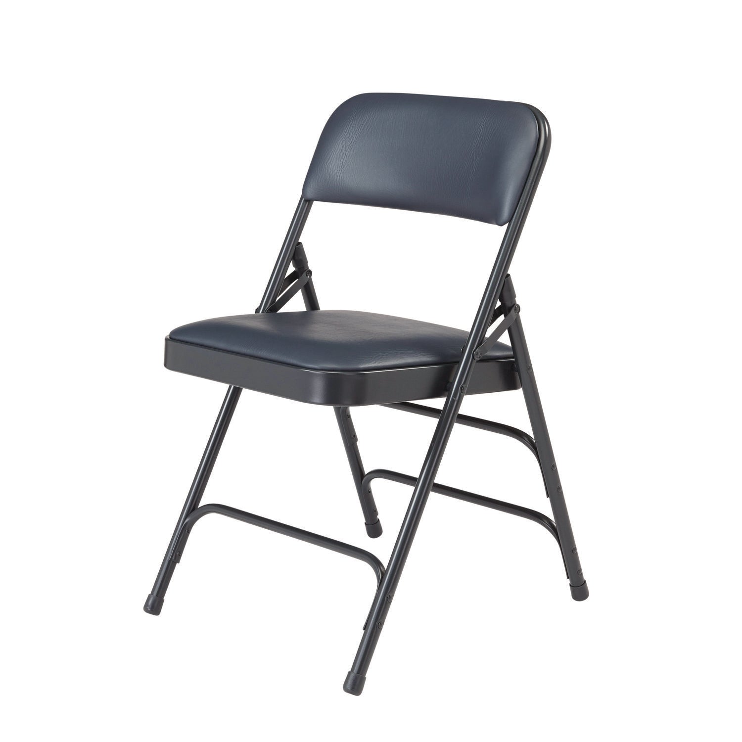 NPS® 1300 Series Premium Vinyl Upholstered Triple Brace Double Hinge Folding Chair, Pack of 4, Surface Color: Dark Blue, Frame Color: Blue