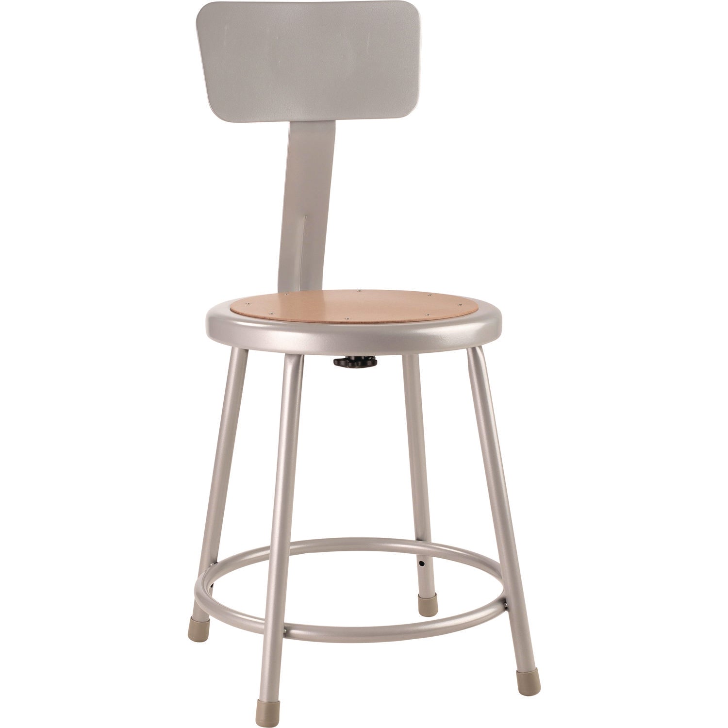 NPS® 18" Heavy Duty Steel Stool with Backrest, Surface Color: Masonite Wood, Frame Color: Grey