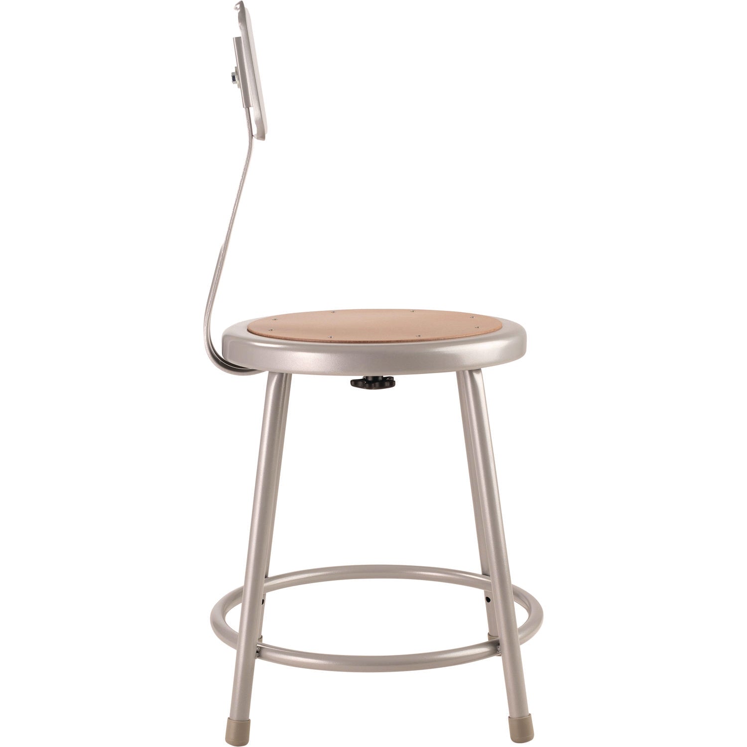 NPS® 18" Heavy Duty Steel Stool with Backrest, Surface Color: Masonite Wood, Frame Color: Grey