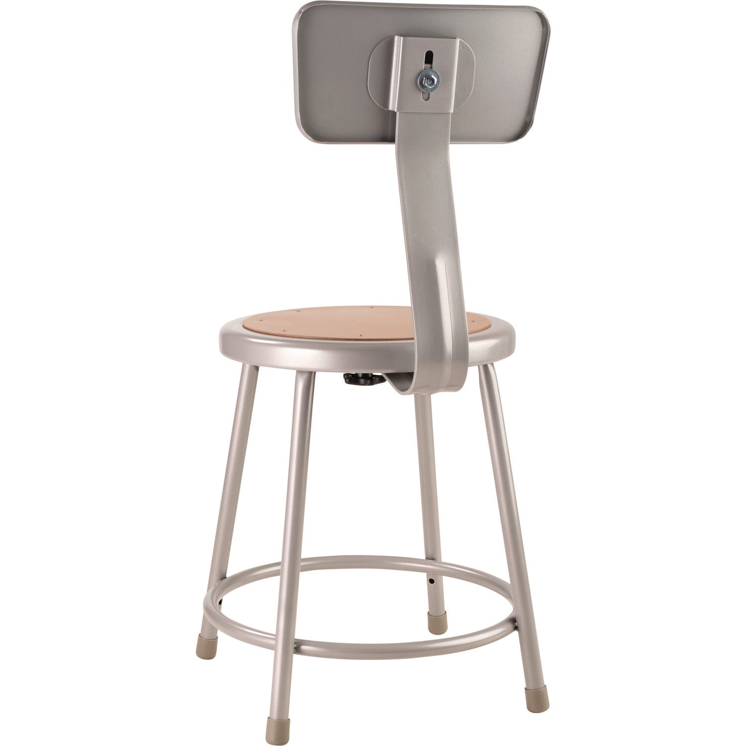 NPS® 18" Heavy Duty Steel Stool with Backrest, Surface Color: Masonite Wood, Frame Color: Grey