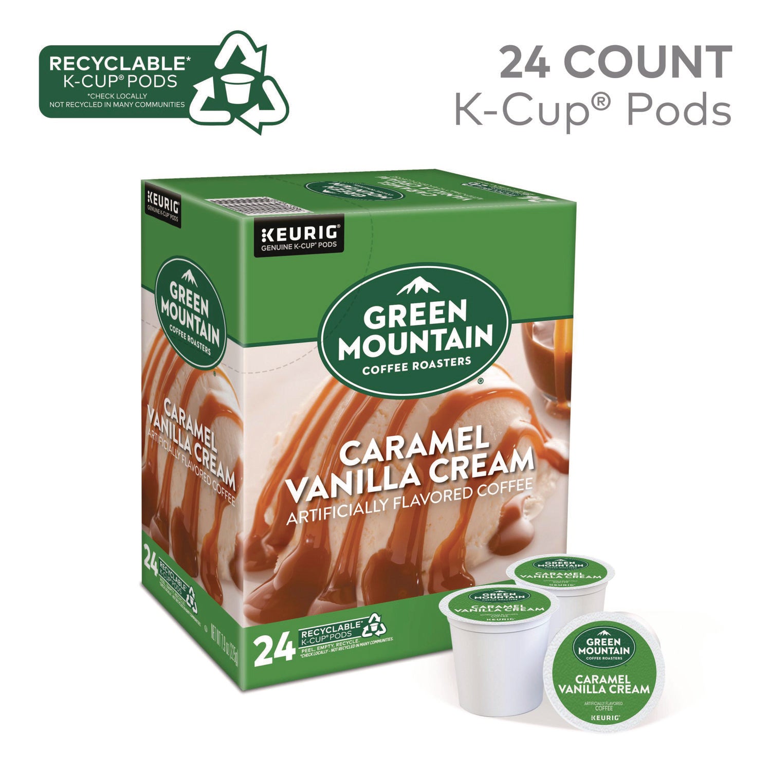 Green Mountain Coffee Roasters&reg; K-Cup Caramel Vanilla Cream Coffee - Compatible with Keurig Brewer - Regular - K-Cup - 24 / Box