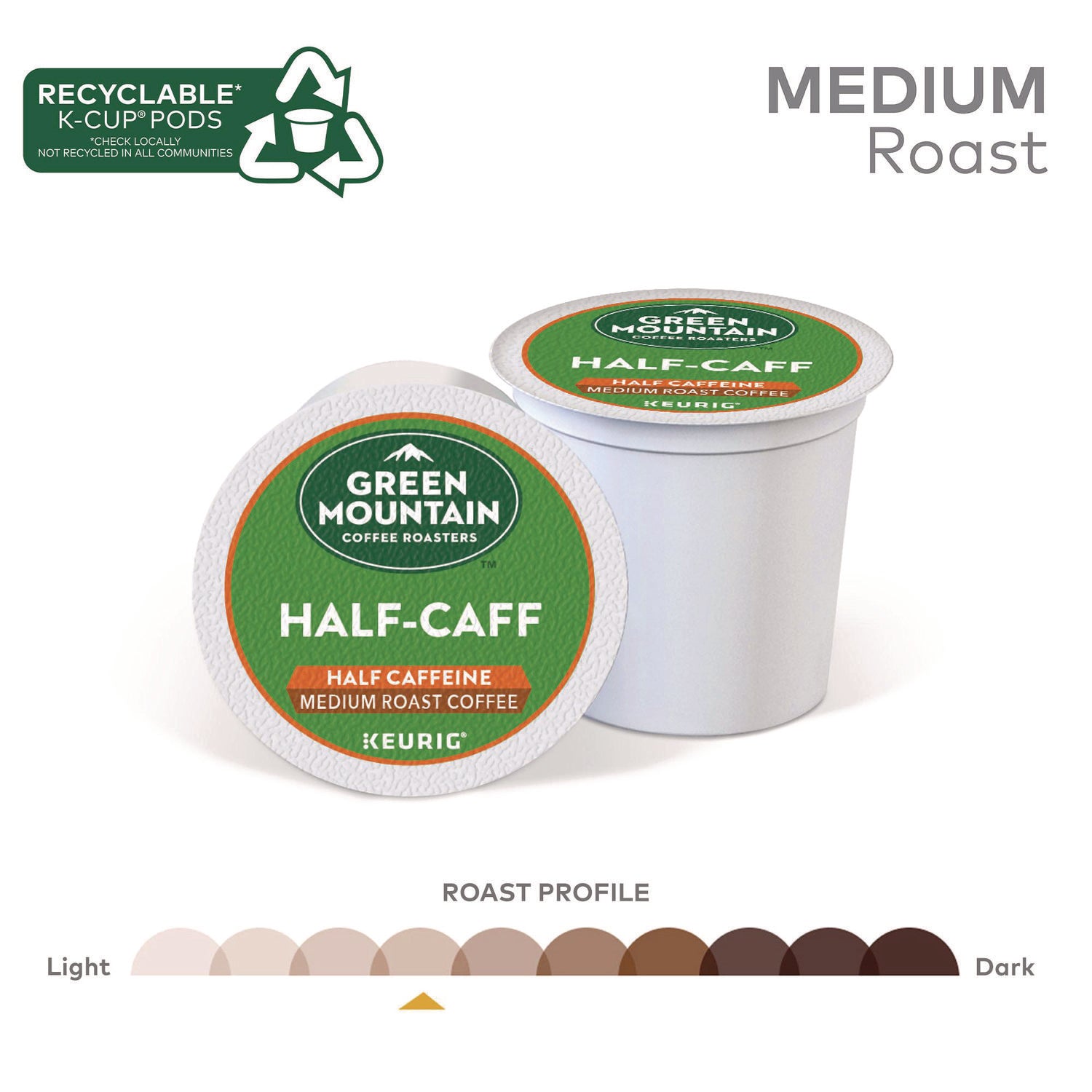 Green Mountain Coffee Roasters&reg; K-Cup Half-Caff Coffee - Compatible with Keurig Brewer - Medium - K-Cup - Half Caff - 24 / Box