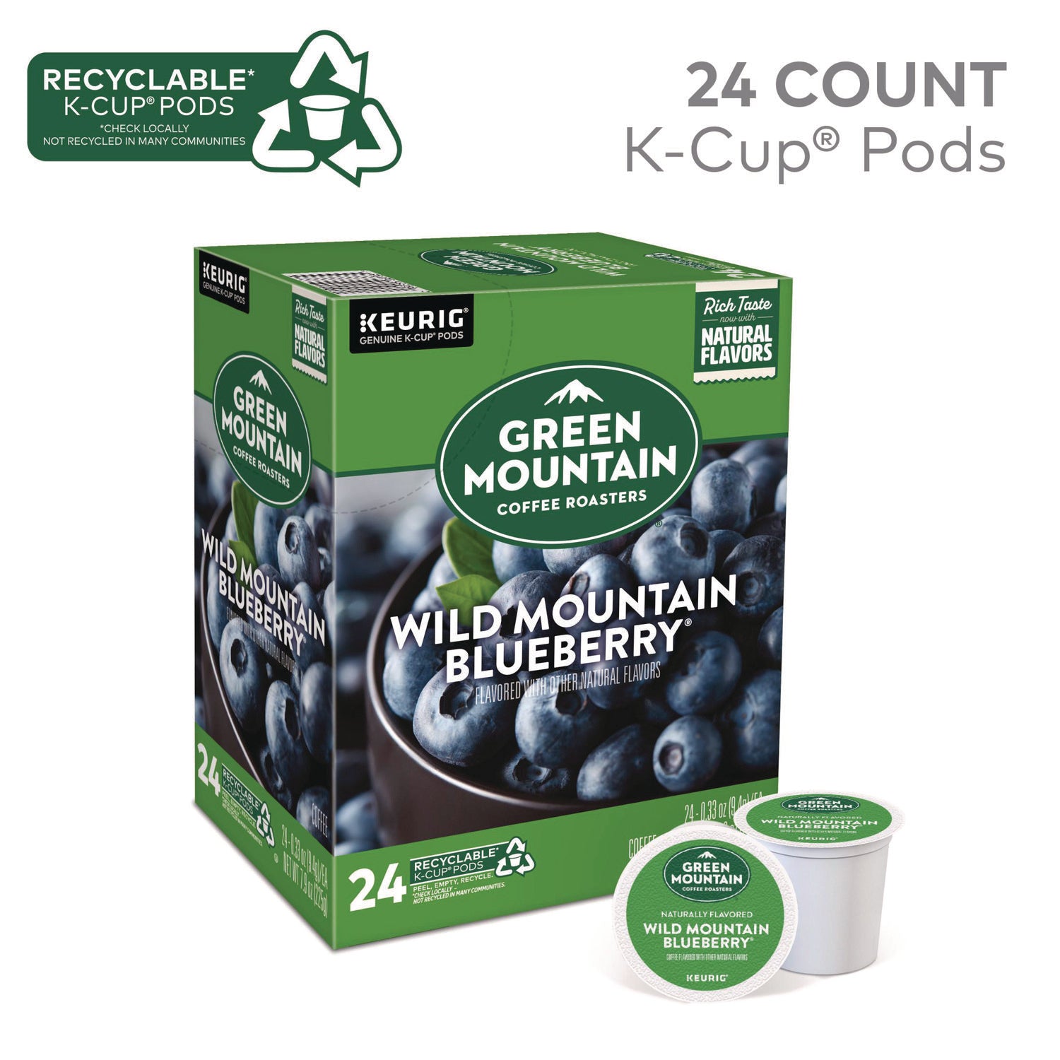 Green Mountain Coffee Roasters&reg; K-Cup Wild Mountain Blueberry Coffee - Compatible with Keurig Brewer - Regular - K-Cup - 24 / Box