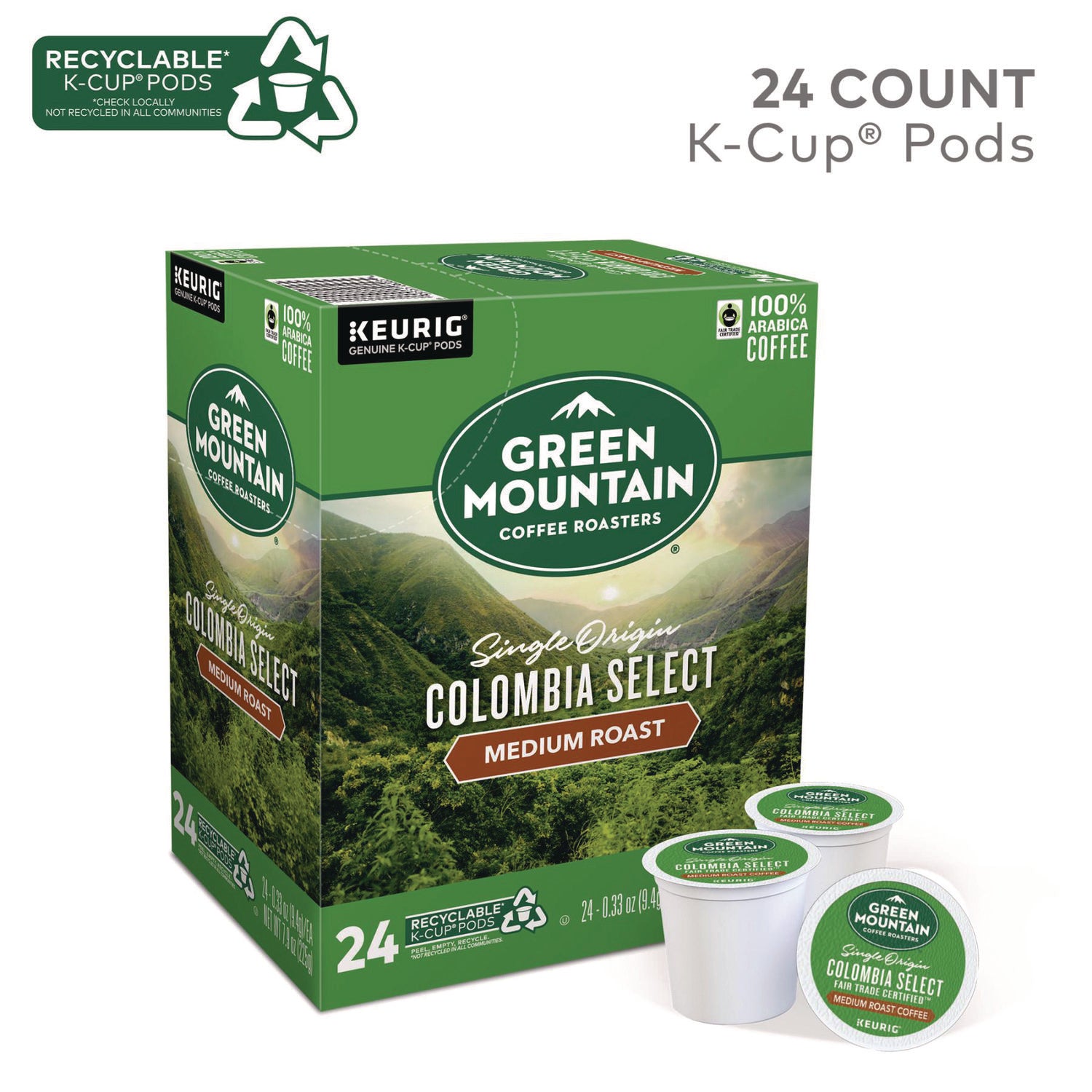 Green Mountain Coffee Roasters&reg; K-Cup Colombia Select Coffee - Compatible with Keurig Brewer - Regular - Medium - K-Cup - 24 / Box
