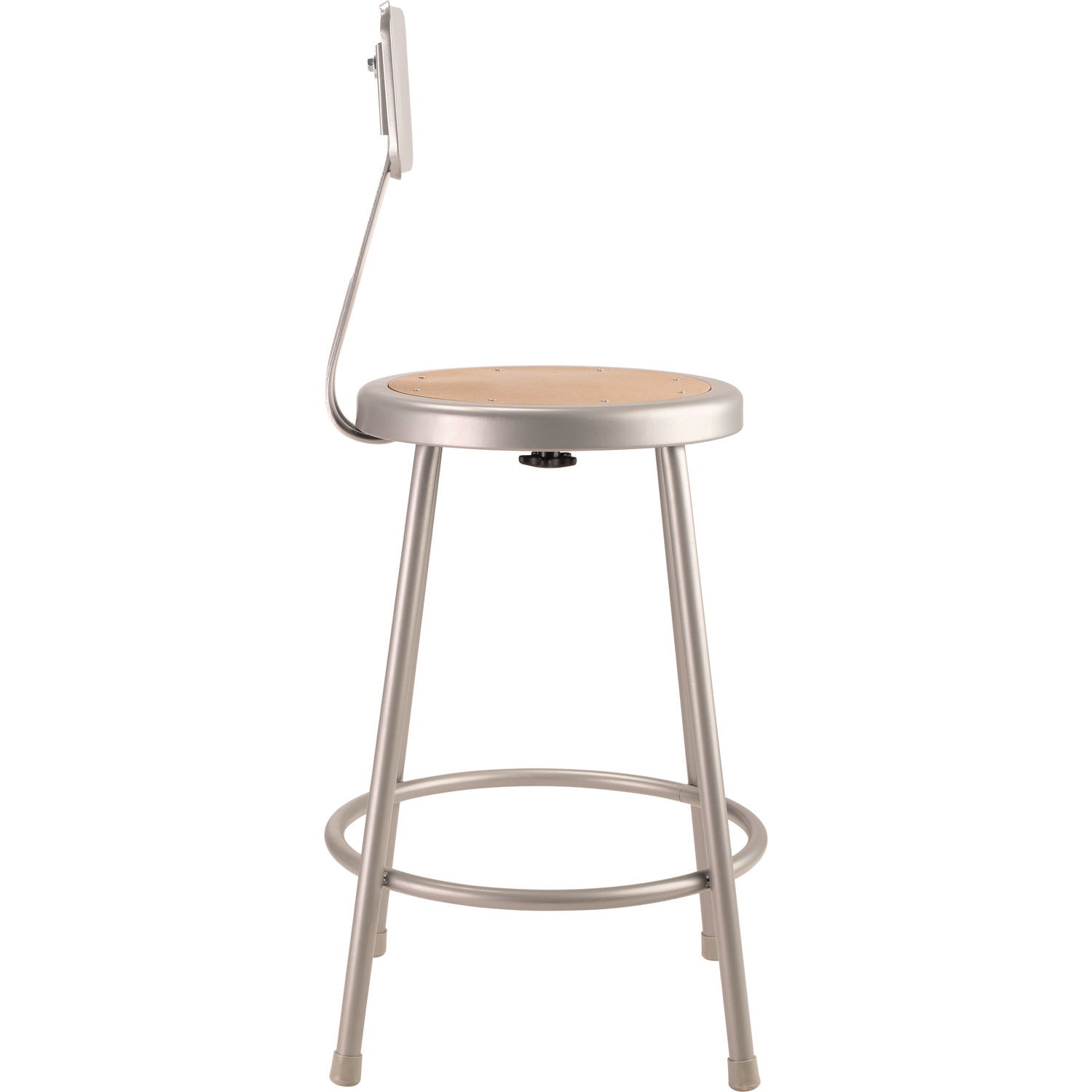 NPS® 24" Heavy Duty Steel Stool with Backrest, Surface Color: Masonite Wood, Frame Color: Grey