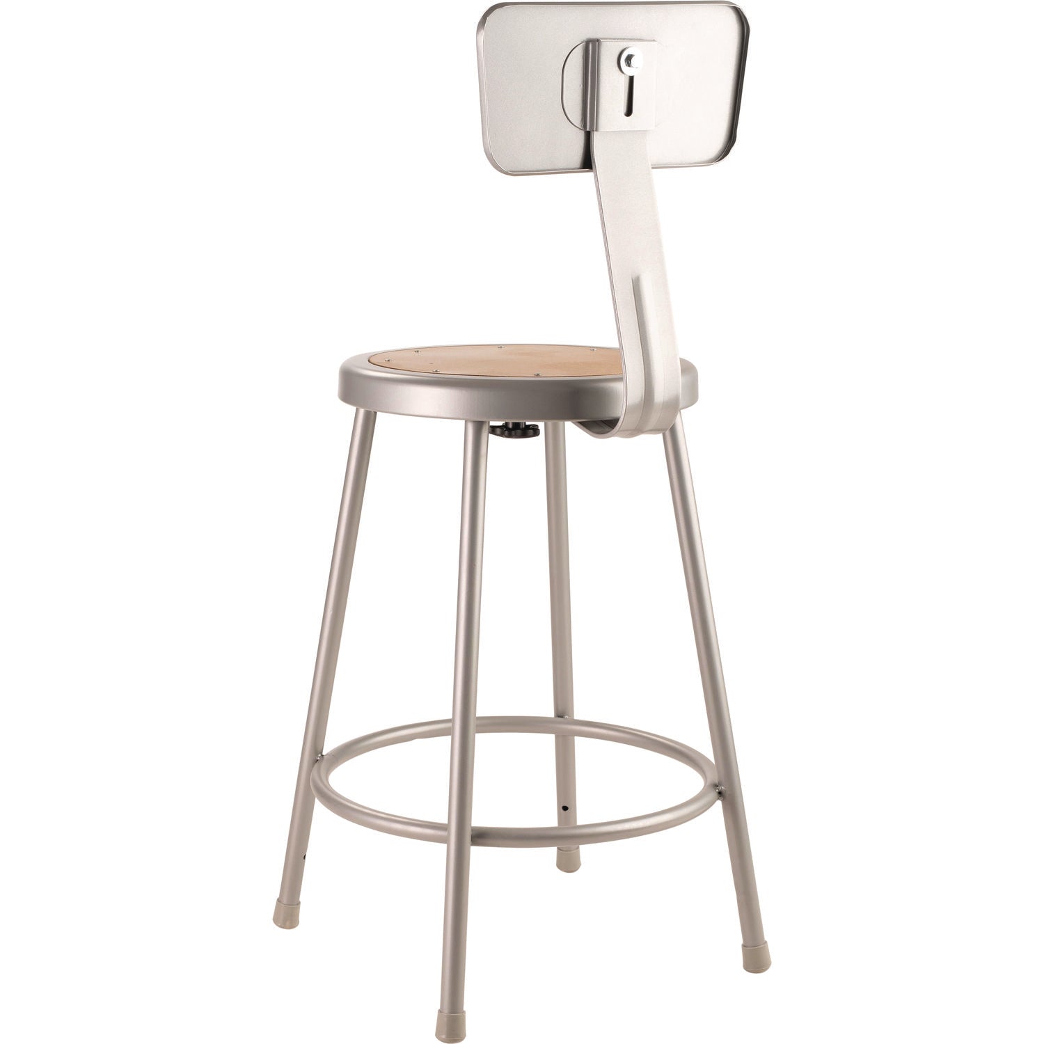 NPS® 24" Heavy Duty Steel Stool with Backrest, Surface Color: Masonite Wood, Frame Color: Grey