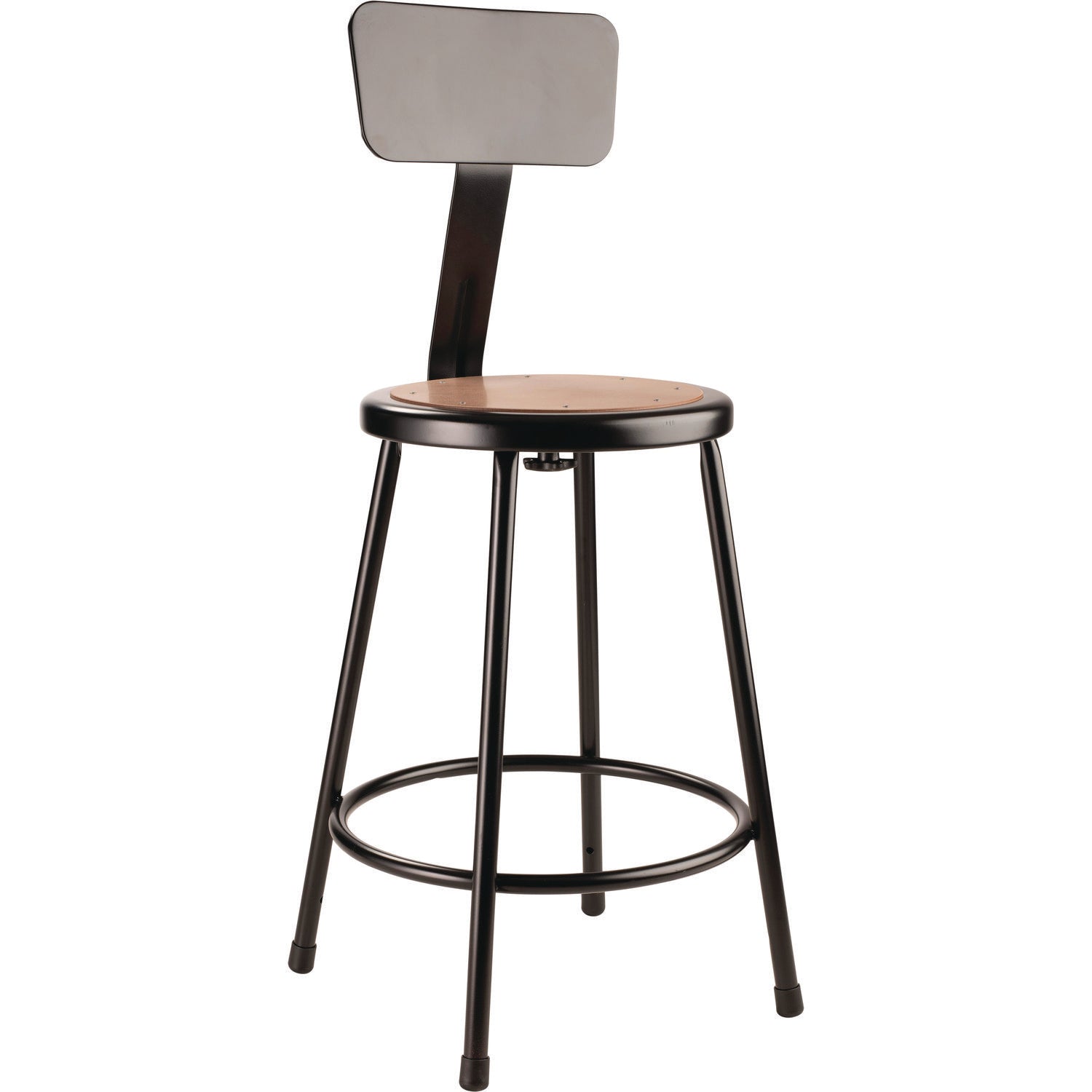 NPS® 24" Heavy Duty Steel Stool with Backrest, Surface Color: Masonite Wood, Frame Color: Black