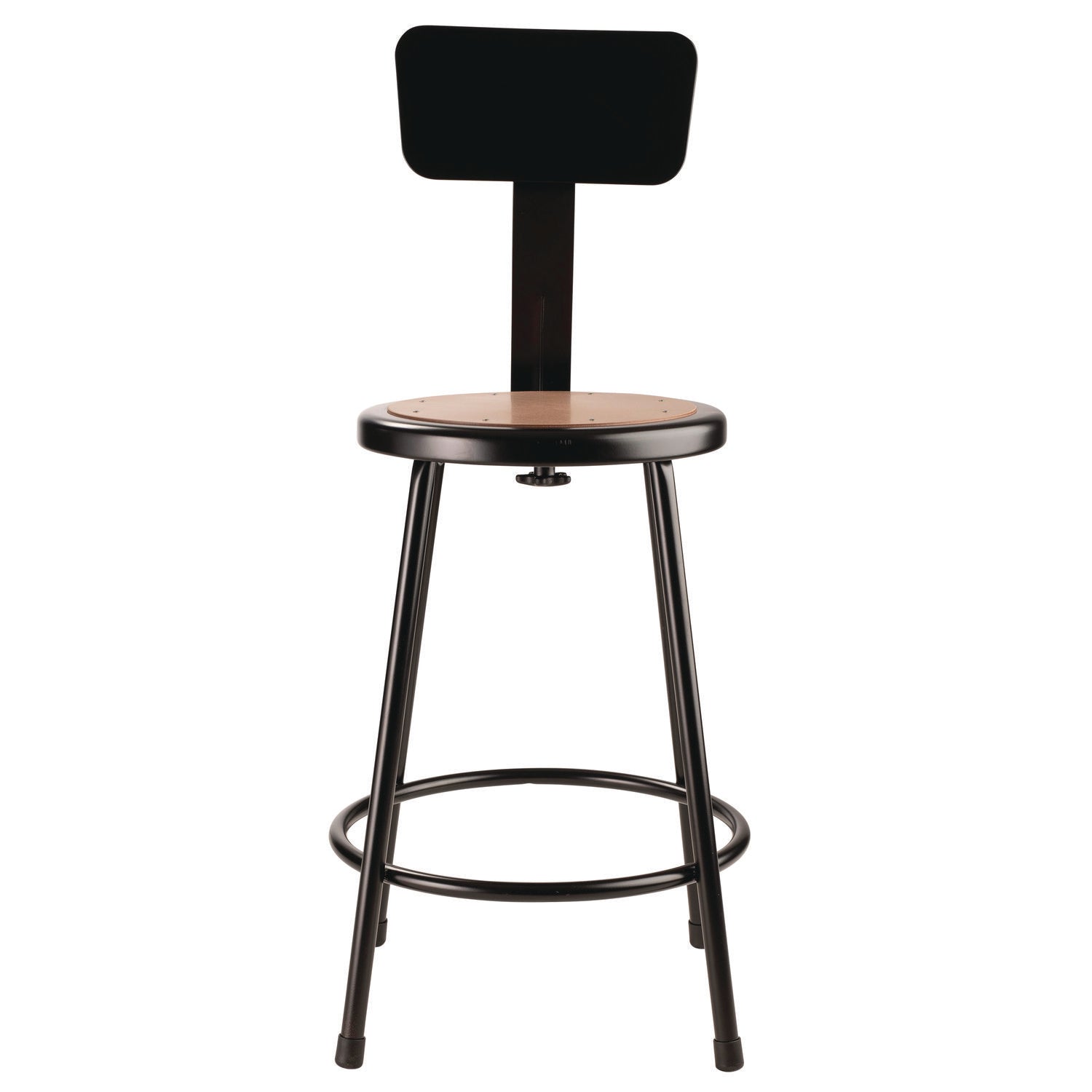 NPS® 24" Heavy Duty Steel Stool with Backrest, Surface Color: Masonite Wood, Frame Color: Black
