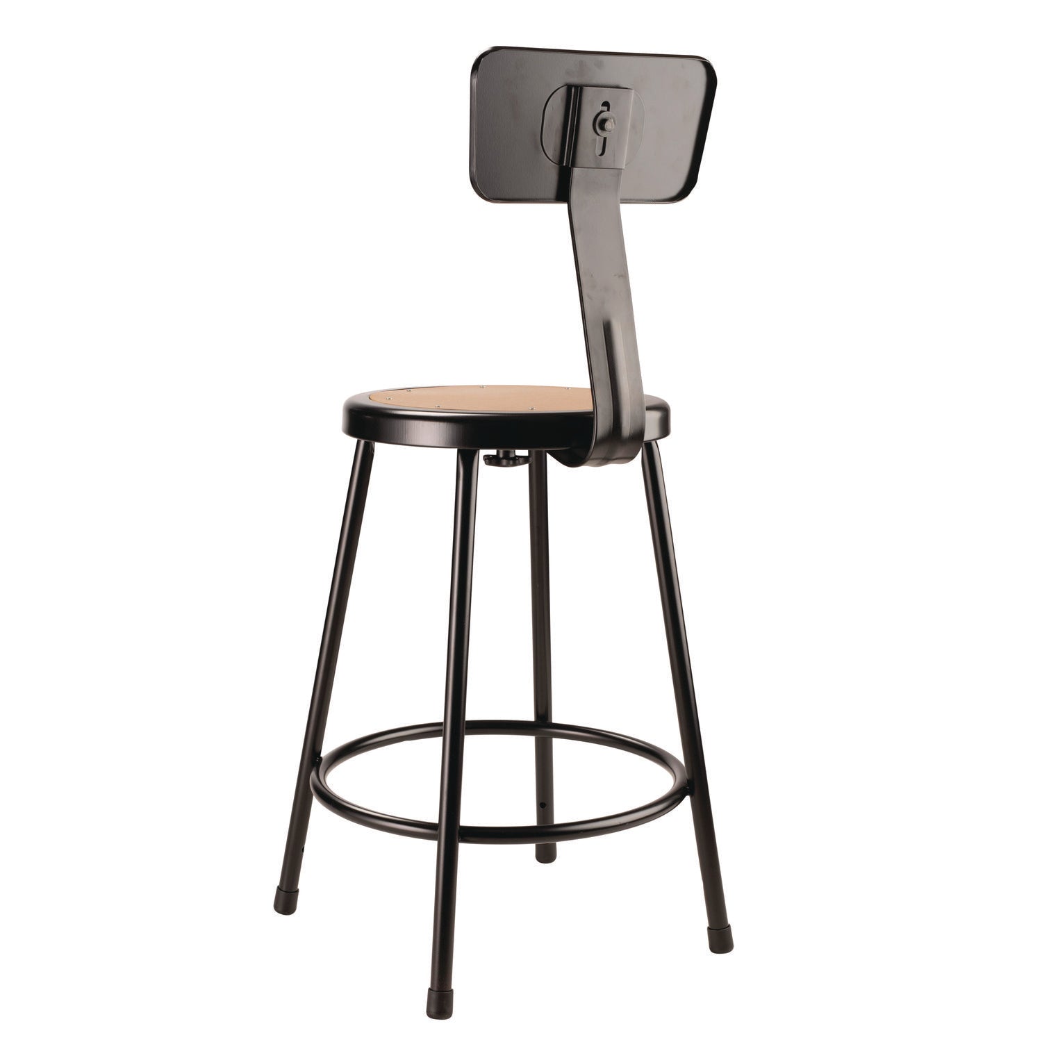 NPS® 24" Heavy Duty Steel Stool with Backrest, Surface Color: Masonite Wood, Frame Color: Black