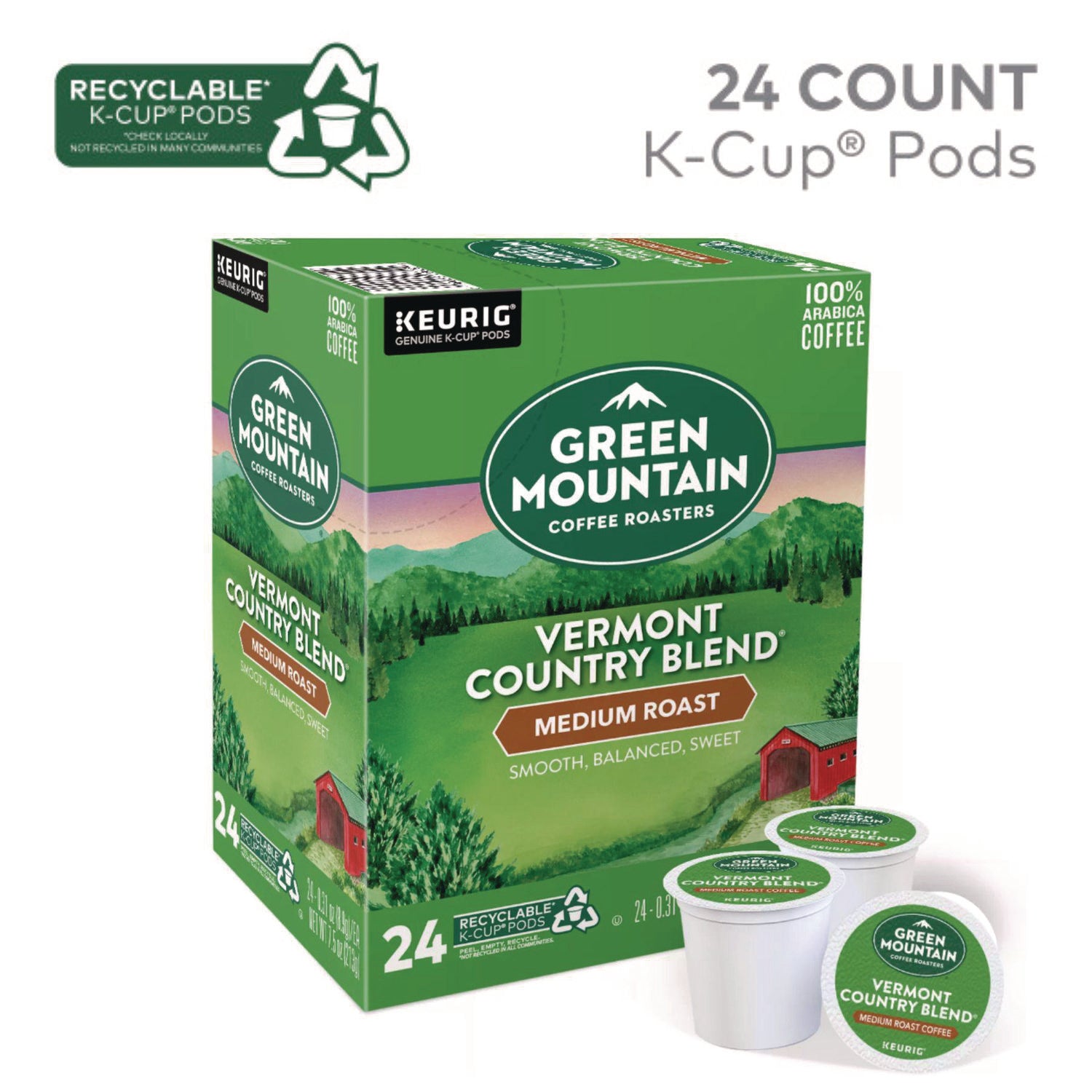 Green Mountain Coffee Roasters&reg; K-Cup, Pod Coffee - Compatible with Keurig Brewer - Regular - Medium - K-Cup, Pod - Kosher - 24 / Box