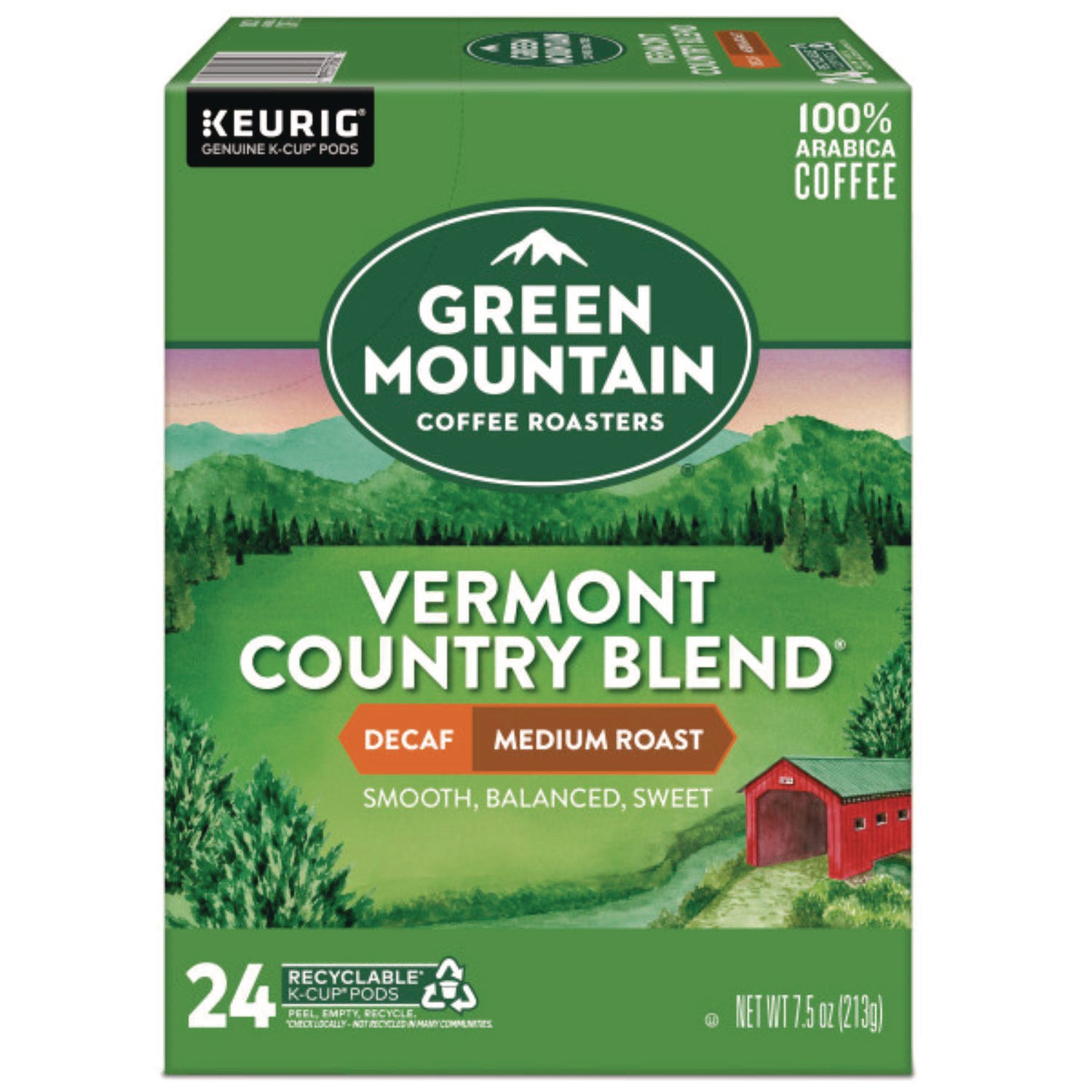 Green Mountain Coffee Roasters&reg; K-Cup Vermont Country Blend Decaf Coffee - Compatible with Keurig Brewer - Medium - K-Cup - Decaffeinated - 24 / Box
