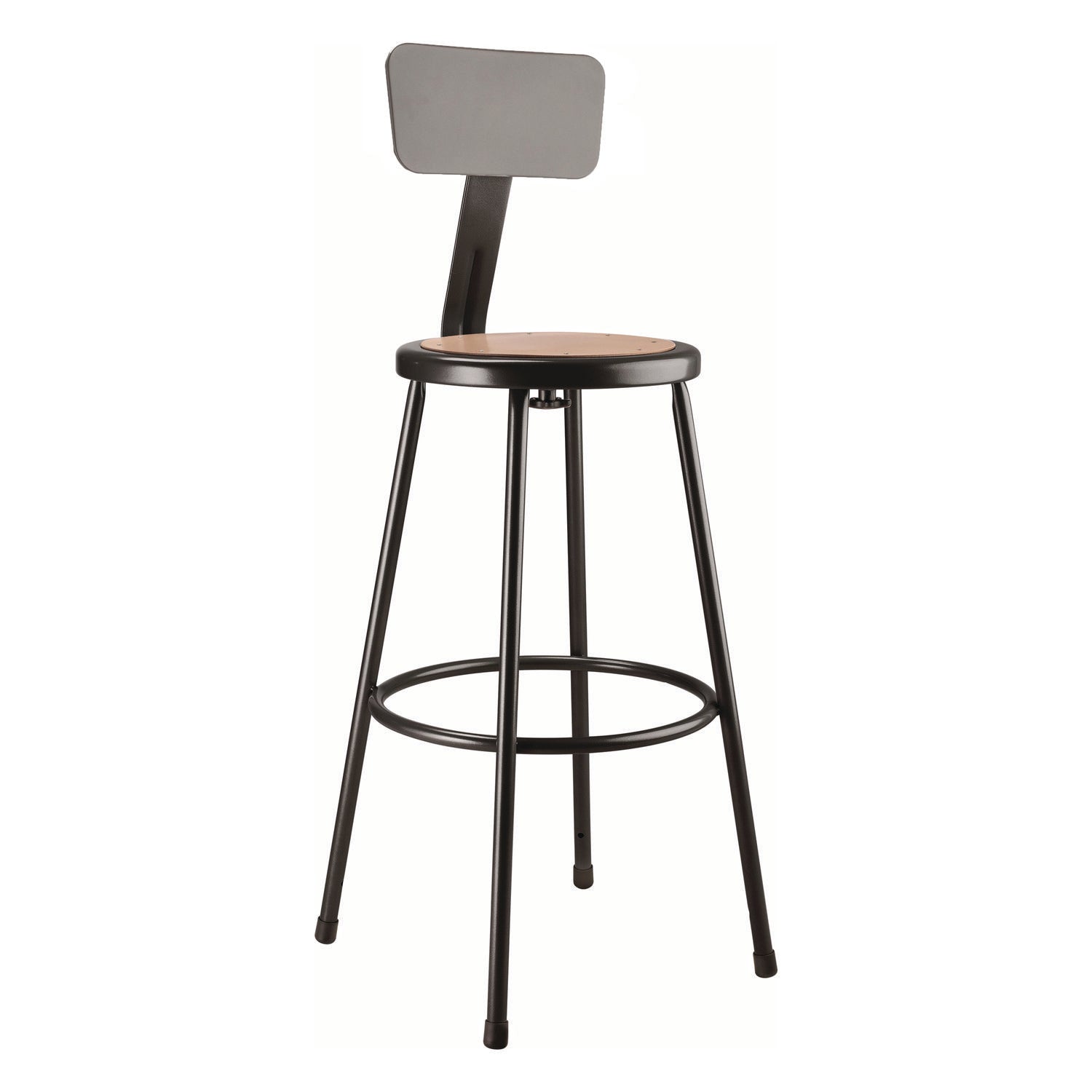 NPS® 30" Heavy Duty Steel Stool with Backrest, Surface Color: Masonite Wood, Frame Color: Black