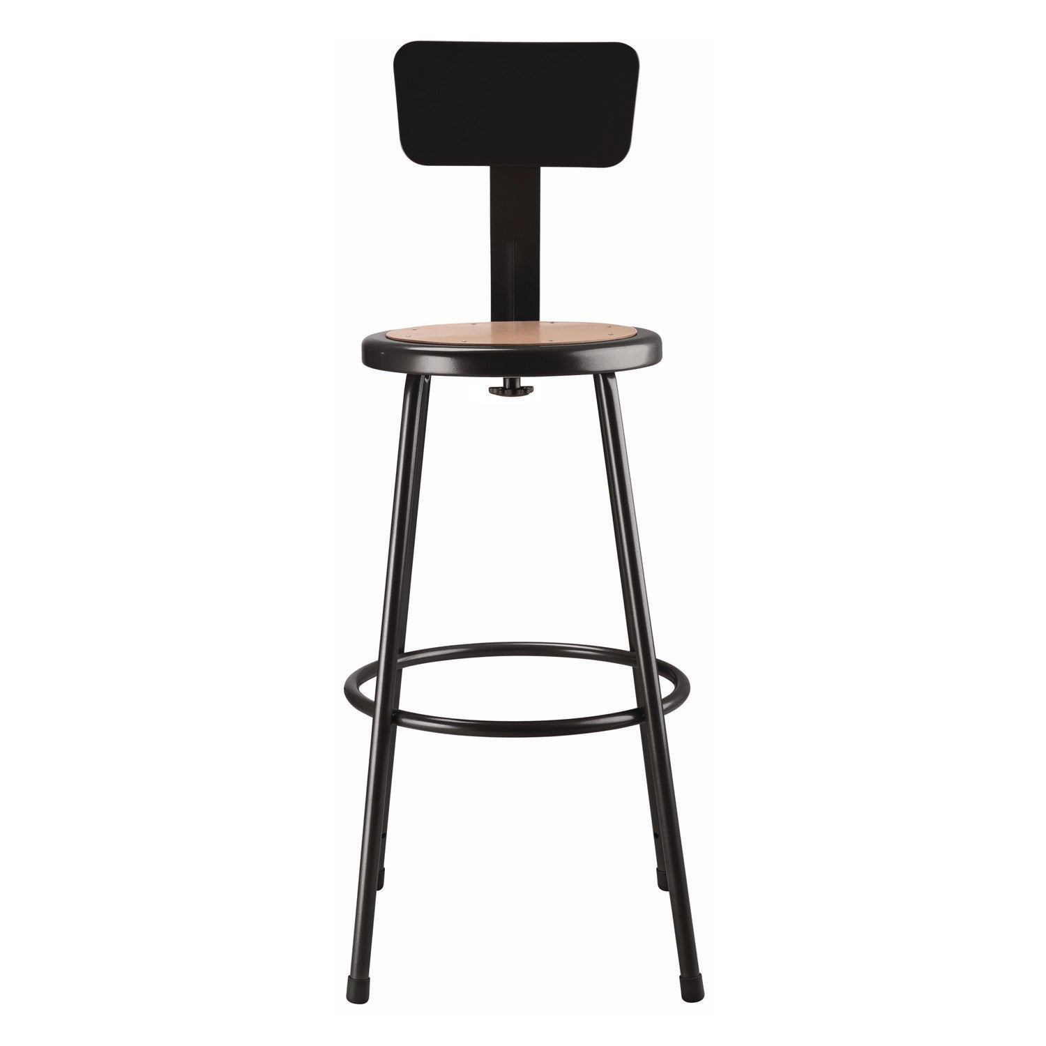NPS® 30" Heavy Duty Steel Stool with Backrest, Surface Color: Masonite Wood, Frame Color: Black