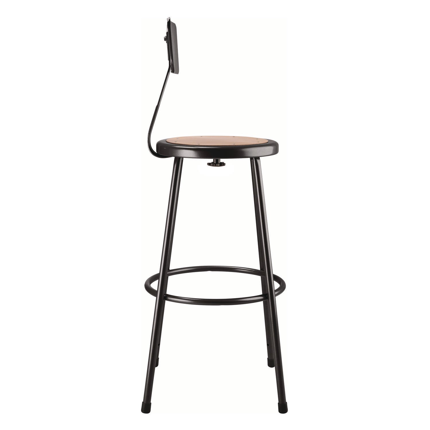 NPS® 30" Heavy Duty Steel Stool with Backrest, Surface Color: Masonite Wood, Frame Color: Black