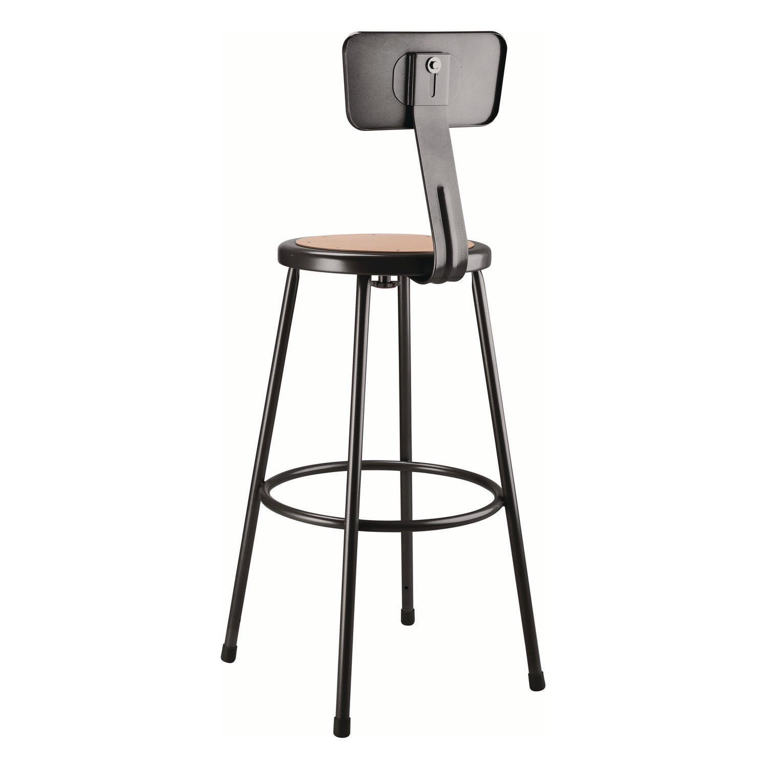 NPS® 30" Heavy Duty Steel Stool with Backrest, Surface Color: Masonite Wood, Frame Color: Black