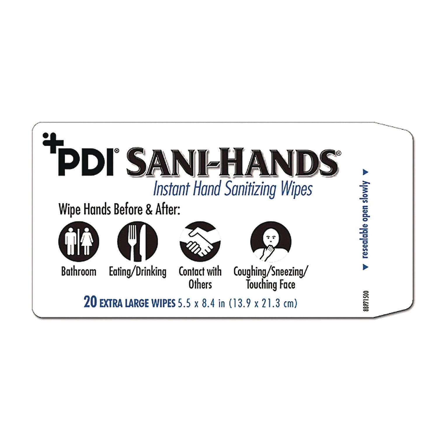 PDI Sani-Hands Instant Hand Sanitizing Wipes, 7.5 x 6, Unscented, White, 220/Canister, 6 Canisters/Carton