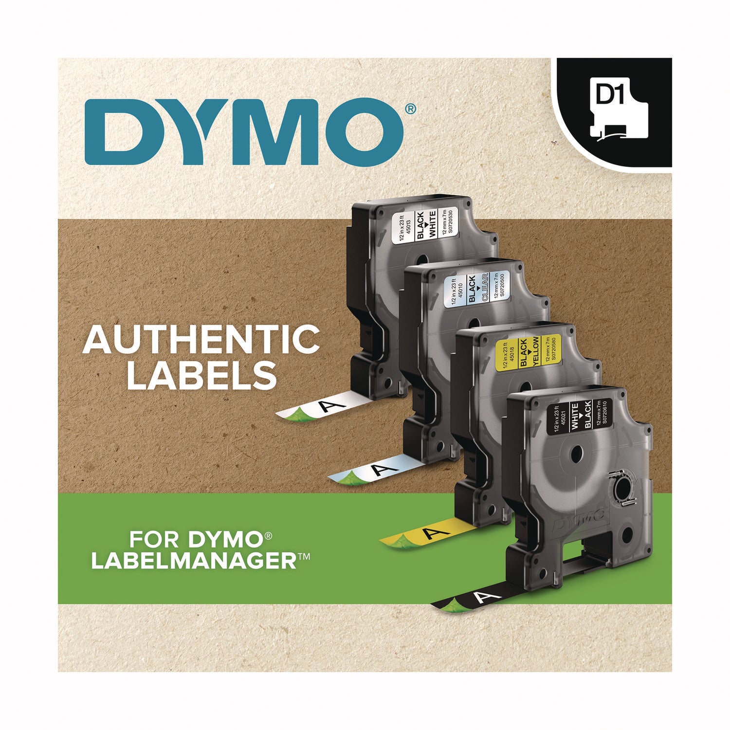 D1 Standard Labels, 0.38" x 23 ft, Black Print on White Tape