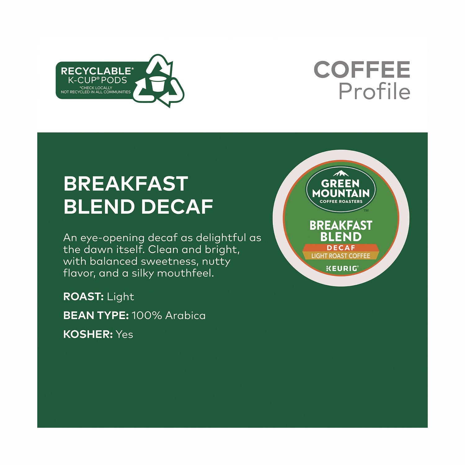 Breakfast Blend Decaf Coffee K-Cups, 48/Box