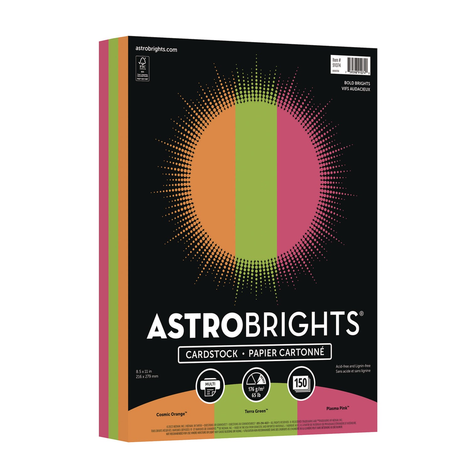 Color Cardstock -"Bright" Assortment, 65 lb Cover Weight, 8.5 x 11, Assorted, 150/Pack