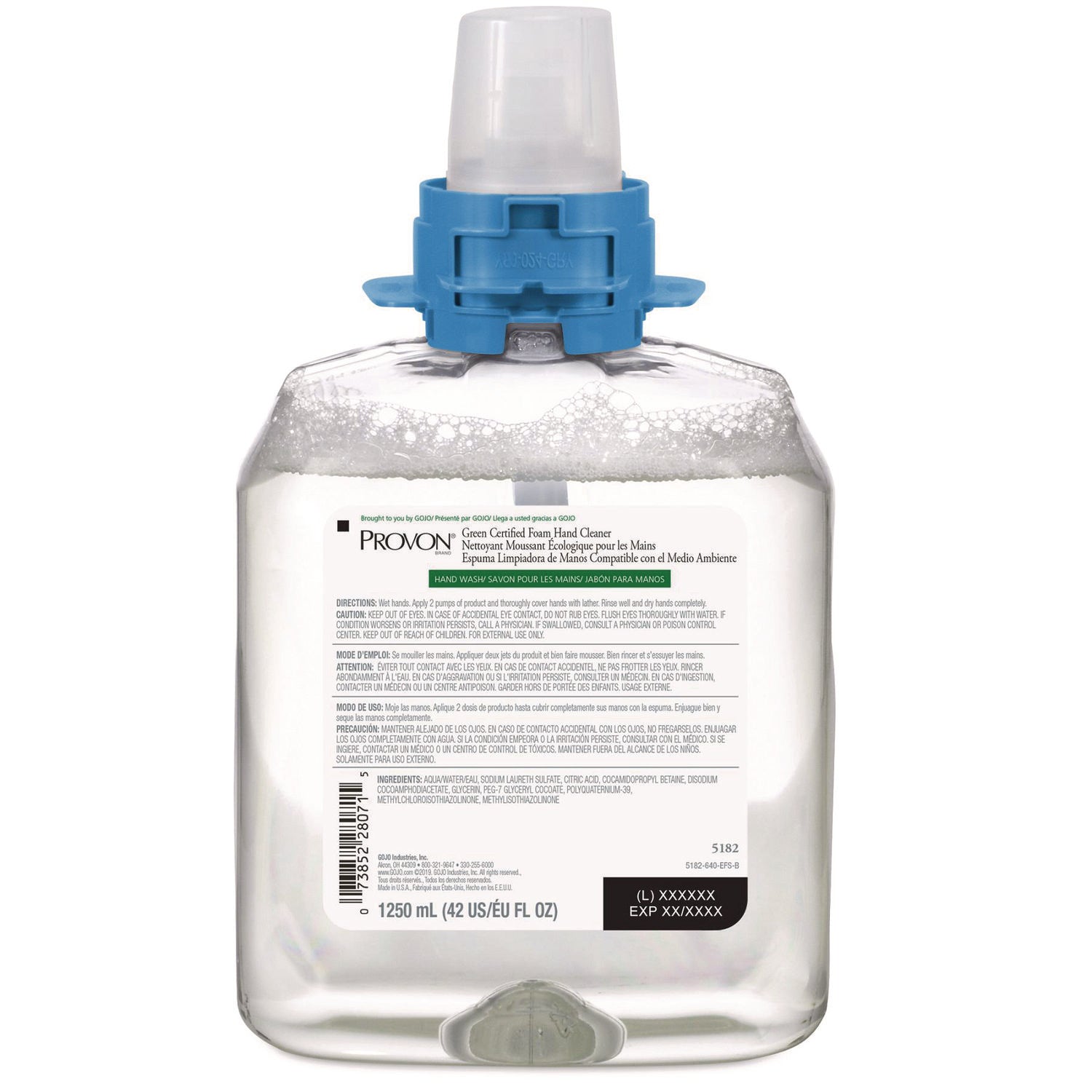 Green Certified Foam Hand Cleaner Refill, Fragrance-Free, 1,250 mL, 4/Carton