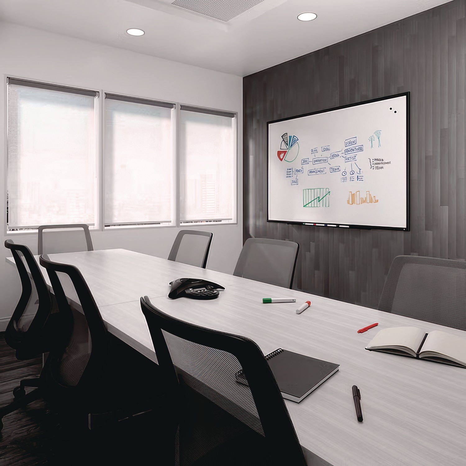 Magnetic Porcelain Dry Erase Board, 72" x 48", White Surface, Black Aluminum Frame