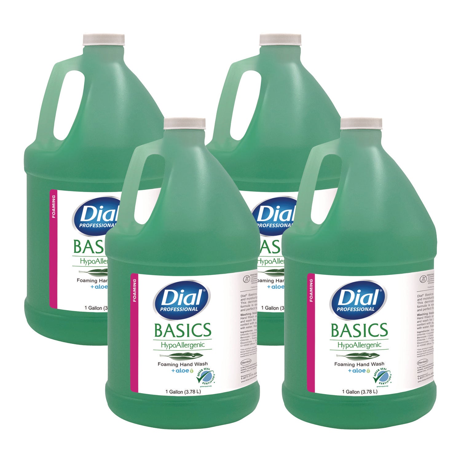 Dial Basics HypoAllergenic Foam Hand Soap - Aloe Scent - 1 gal - Bacteria Remover - Skin, Hand, Commercial, Healthcare, School, Office, Restaurant, Daycare - Green - Cruelty-free, Sulfate-free, Paraben-free, Phthalate-free, Silicone-free - 1 Each