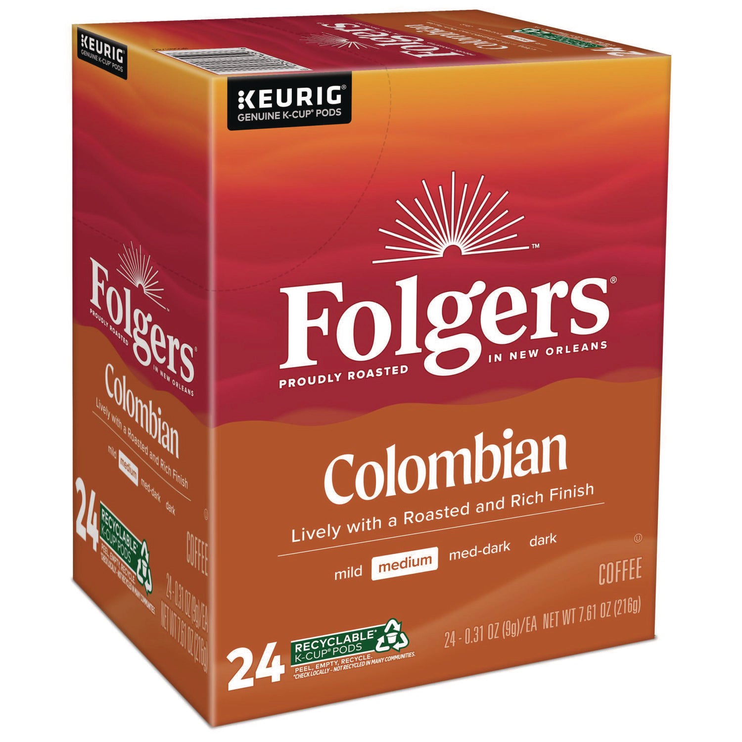 100% Colombian Coffee K-Cups, 24/box