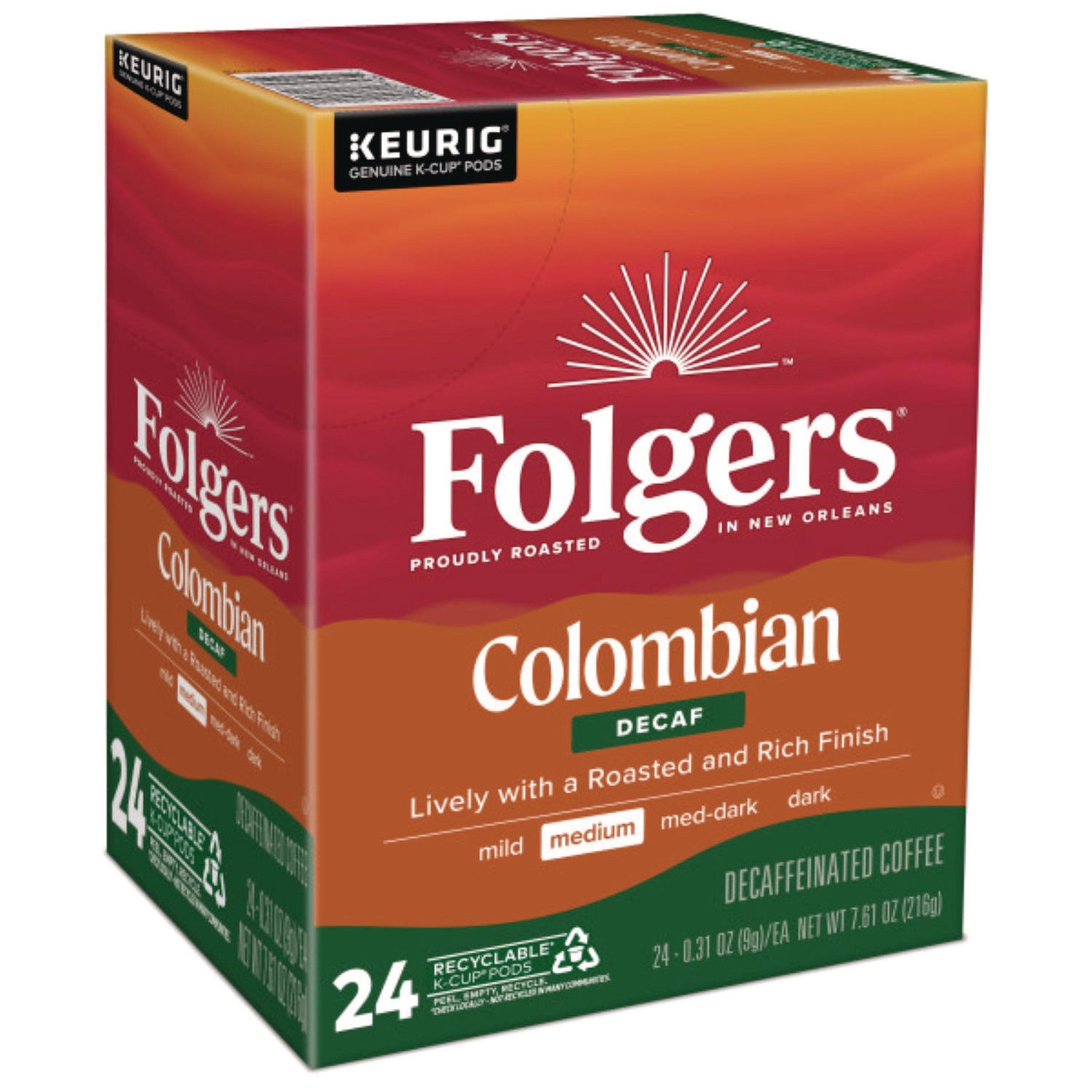 100% Colombian Decaf Coffee K-Cups, 24/box