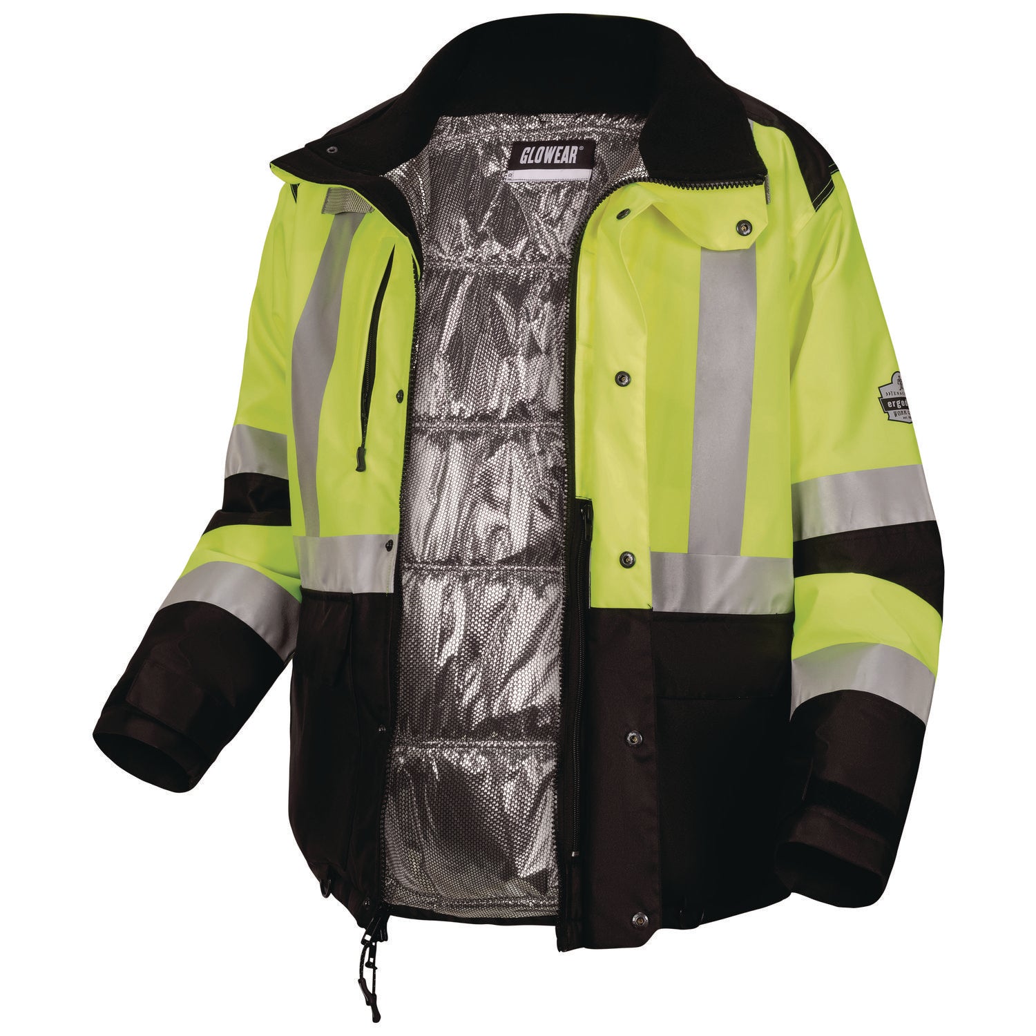 GloWear Class 3 Hi-Vis Winter Jacket with AmpliFIRE Heat Reflective Lining, 4X-L,arge Lime