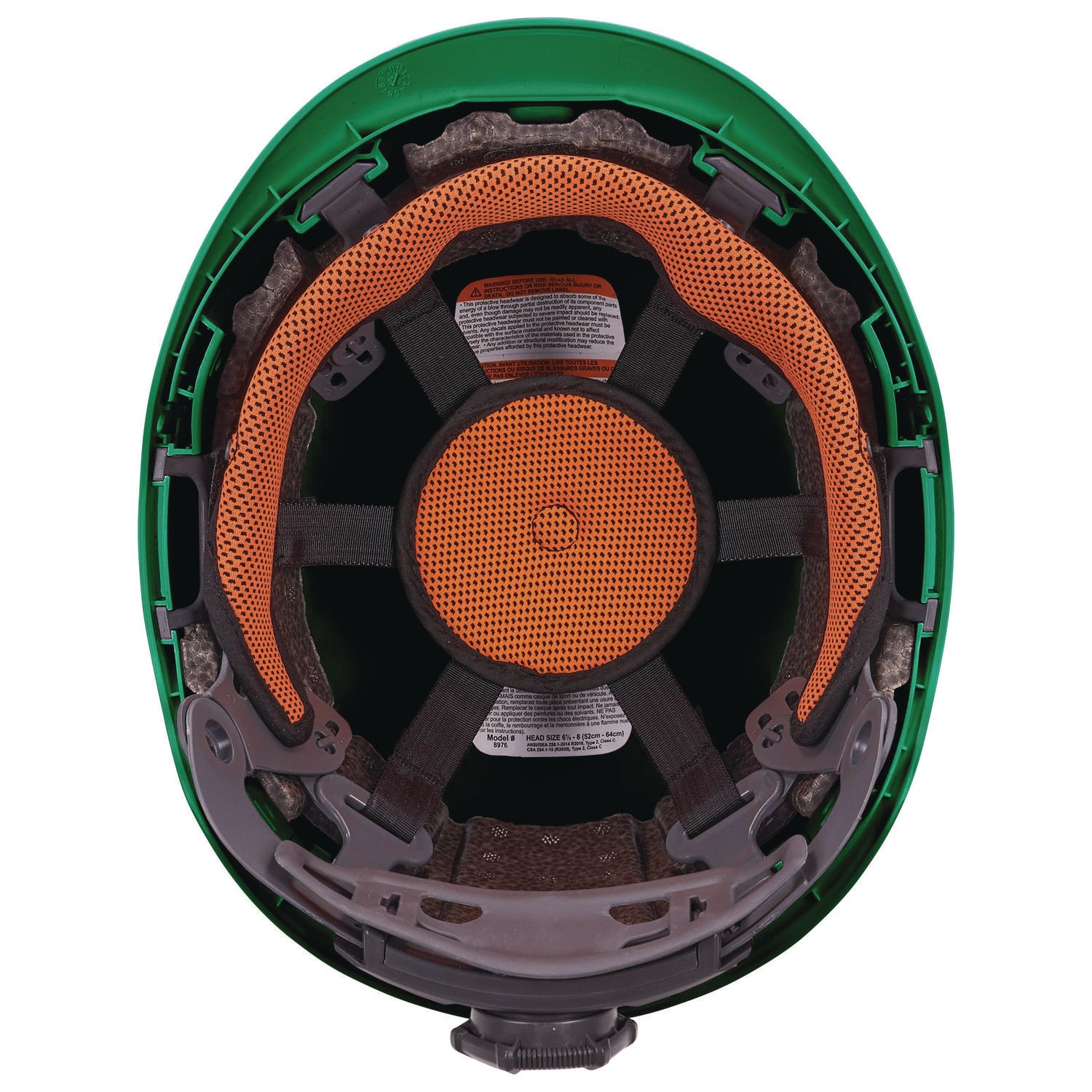 Skullerz 8976 Class E Safety Helmet, 6-Point Ratchet Suspension, Green,