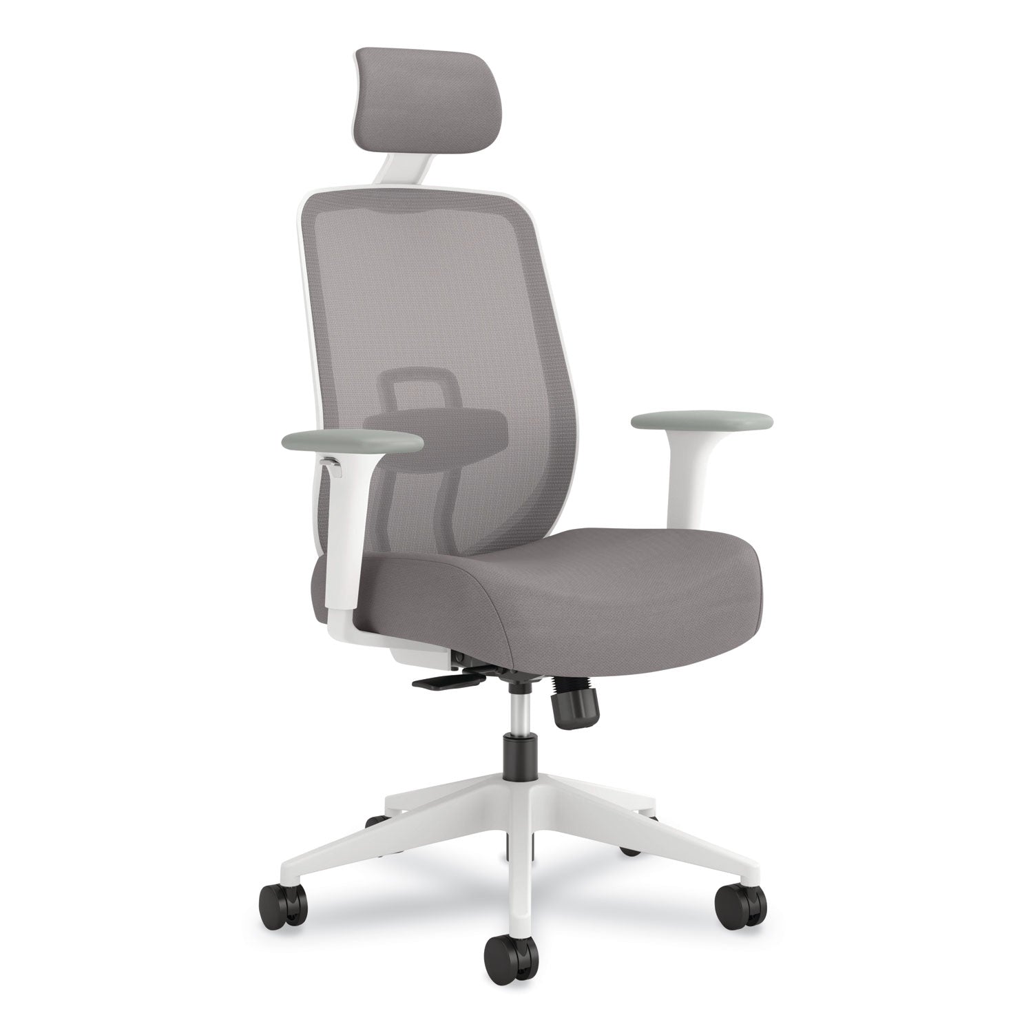 HON Altern Task Chair, Mid Back, Gray Mesh Back, Gray Fabric/Foam Seat, White Frame, Adjustable Armrests, Lumbar Support, Tilt Mechanism, 1 Each