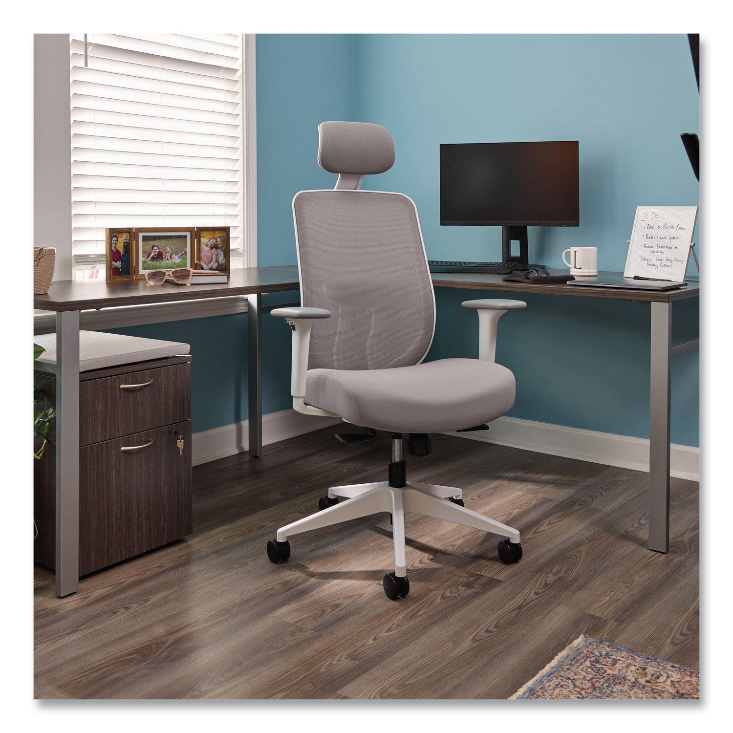 HON Altern Task Chair, Mid Back, Gray Mesh Back, Gray Fabric/Foam Seat, White Frame, Adjustable Armrests, Lumbar Support, Tilt Mechanism, 1 Each