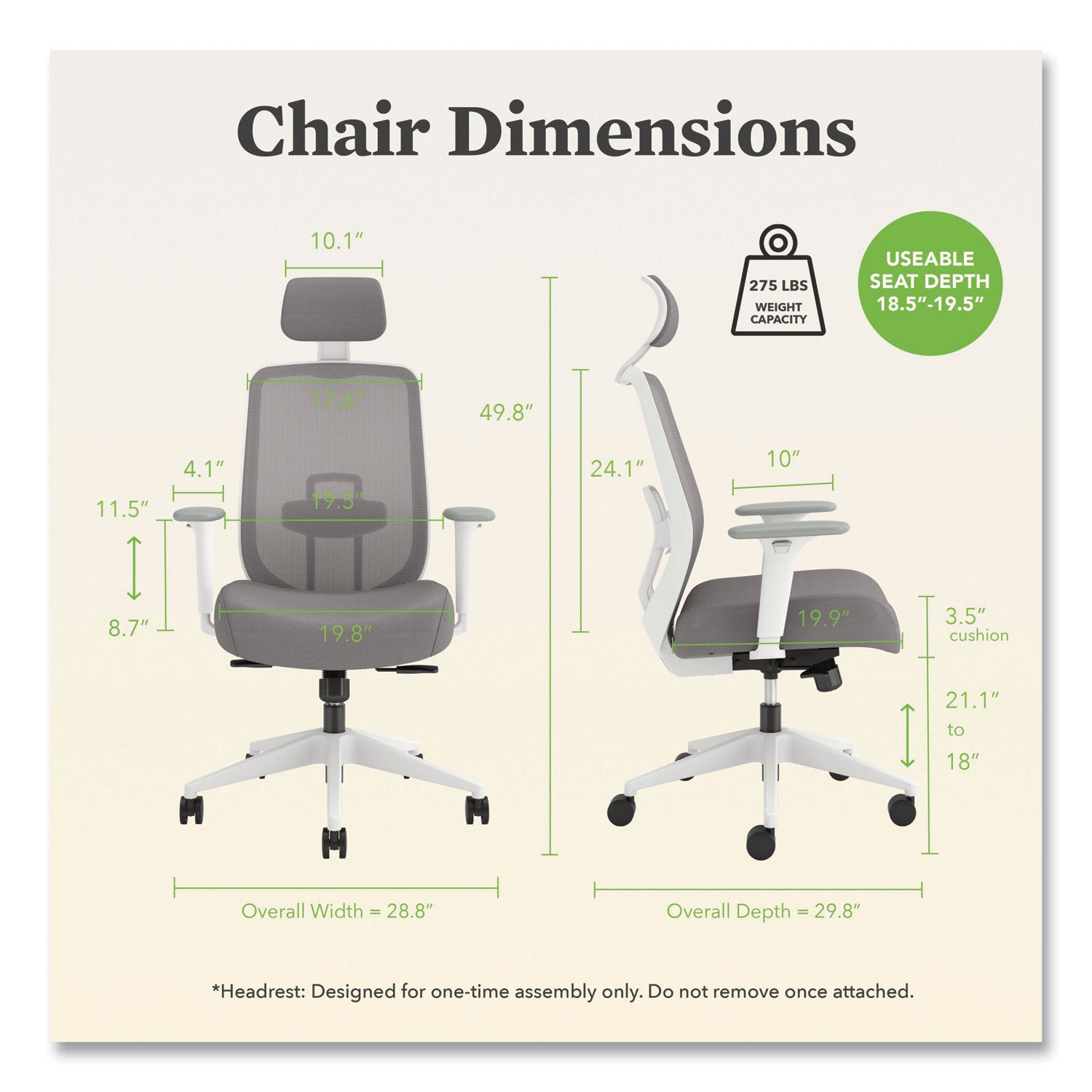 HON Altern Task Chair, Mid Back, Gray Mesh Back, Gray Fabric/Foam Seat, White Frame, Adjustable Armrests, Lumbar Support, Tilt Mechanism, 1 Each