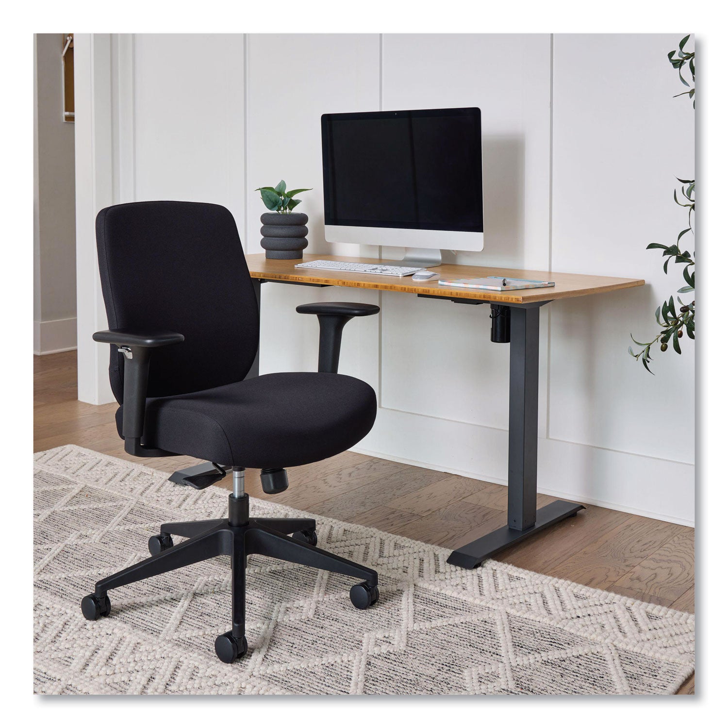 HON Altern Task Chair, Mid Back, Black Frame, Fabric & Foam Seat, Fabric Back, Adjustable Armrests, Ergonomic, Lumbar Support, Tilt Mechanism, 1 Each