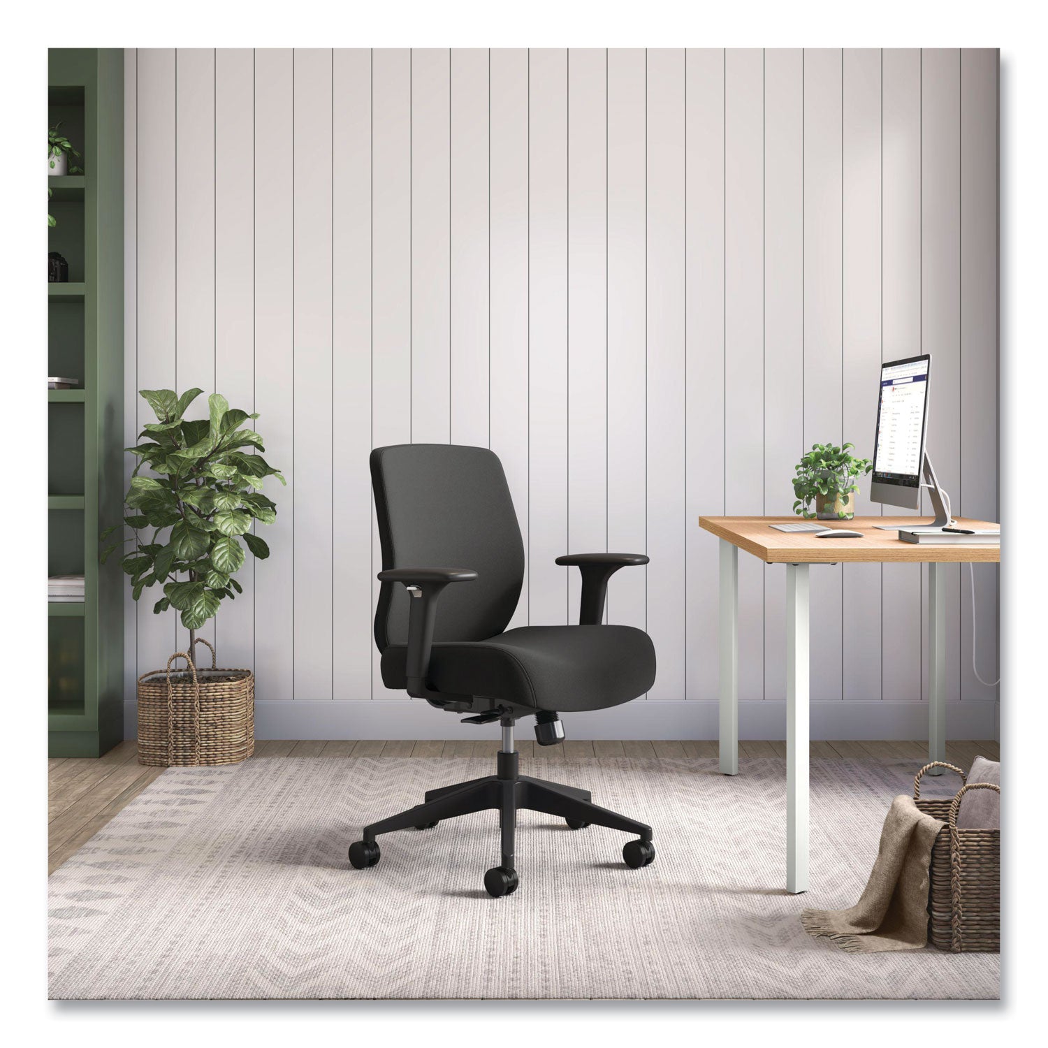 HON Altern Task Chair, Mid Back, Black Frame, Fabric & Foam Seat, Fabric Back, Adjustable Armrests, Ergonomic, Lumbar Support, Tilt Mechanism, 1 Each