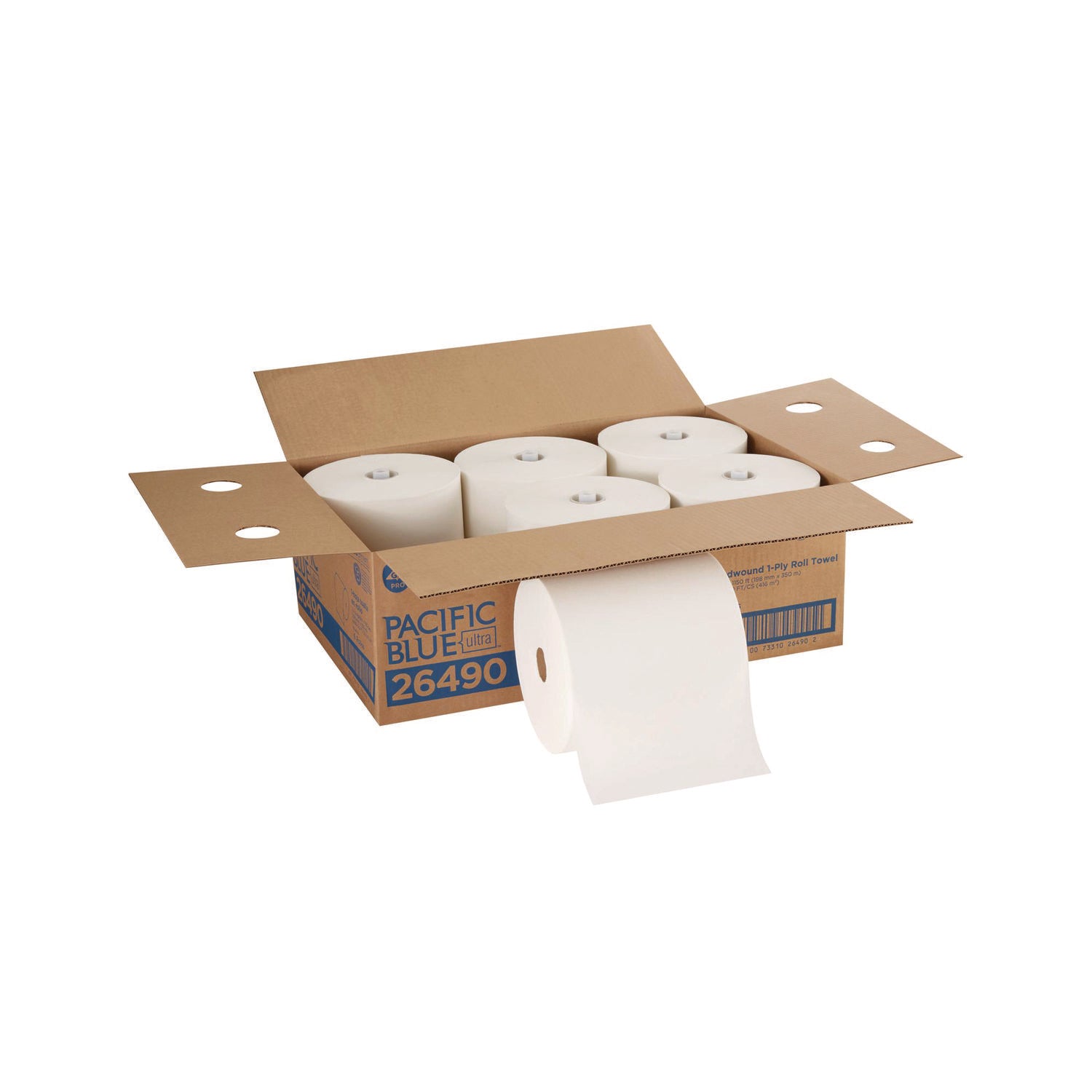 Pacific Blue Ultra High-Capacity Recycled Paper Towel Rolls, 7.87" x 1150 ft, White, 6 Rolls per Carton