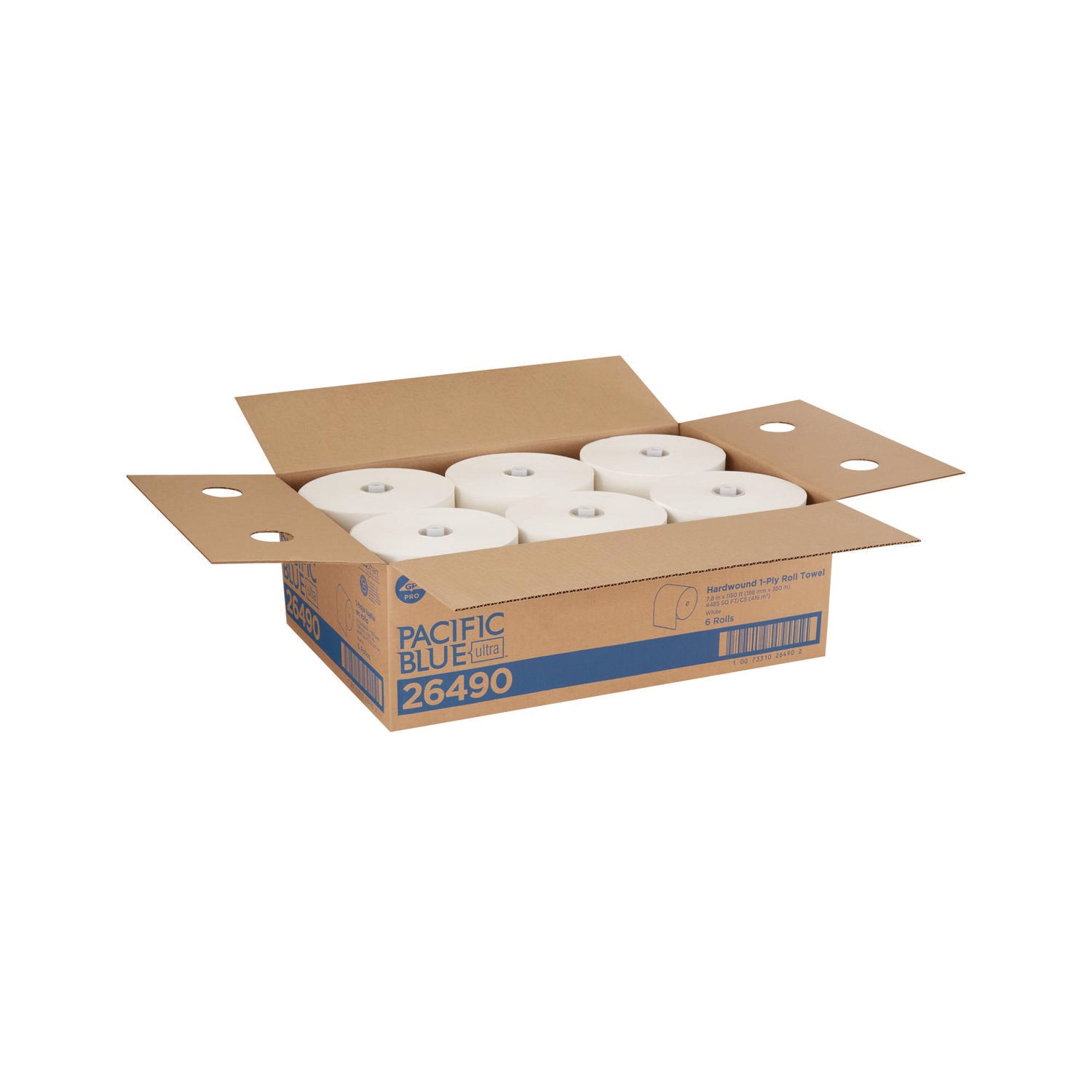Pacific Blue Ultra High-Capacity Recycled Paper Towel Rolls, 7.87" x 1150 ft, White, 6 Rolls per Carton