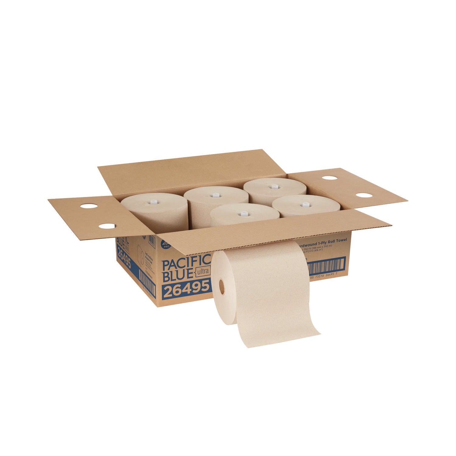Pacific Blue Ultra High-Capacity Recycled Paper Towel Rolls, 7.87" x 1150 ft, Brown, 6 Rolls per Carton