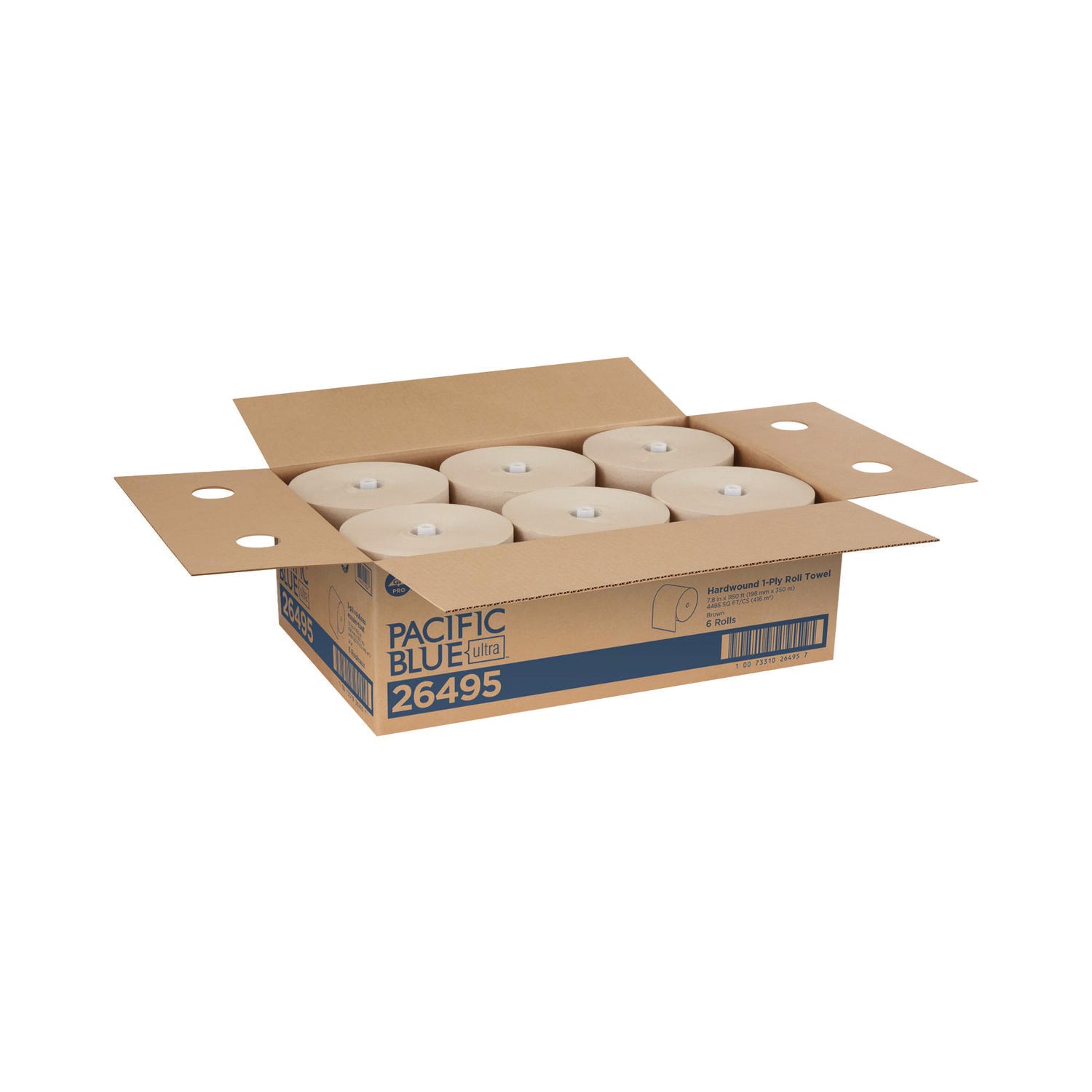 Pacific Blue Ultra High-Capacity Recycled Paper Towel Rolls, 7.87" x 1150 ft, Brown, 6 Rolls per Carton