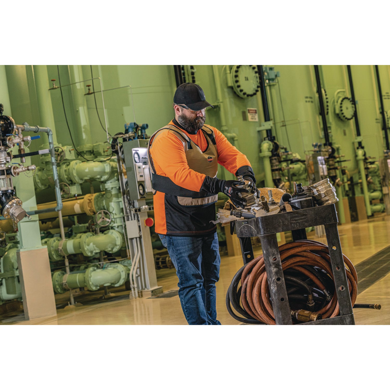 GloWear 8281BK Class 2 Long Sleeve Shirt with Black Bottom, 7X-Large Long, Orange