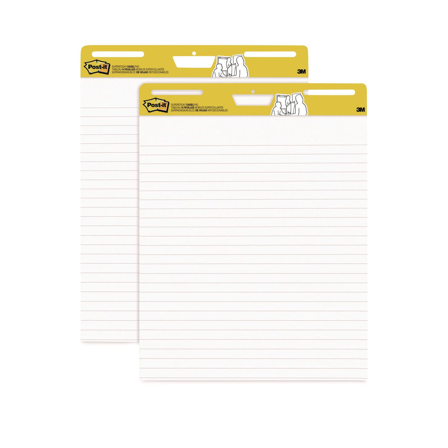 Post-it Super Sticky Easel Pad, Ruled, 25" x 30", 30 Sheets per Pad, 2 Pads per Carton, Self-Stick, Repositionable, Bleed-Resistant, Handle, Sturdy Backcard, Universal Slot, Adhesive Backing